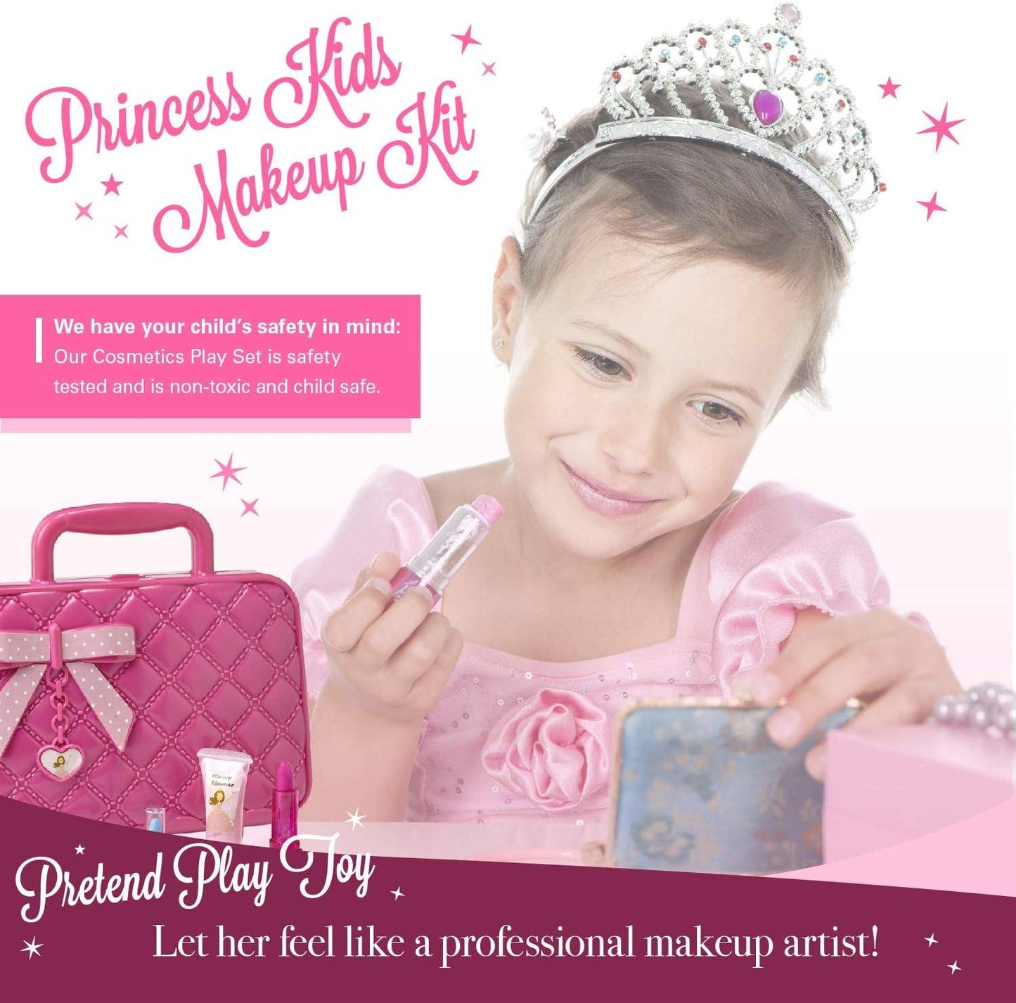 Kids Makeup Kit with Remover - 30Pc Washable Cosmetic Set