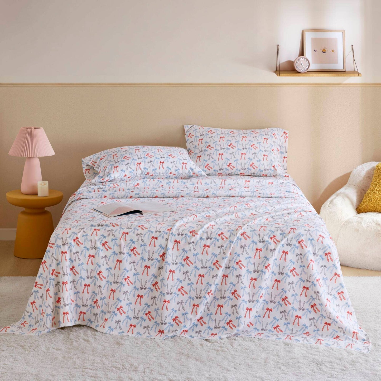 Happy Bows Insipred Cotton Flannel Kids Sheet Set