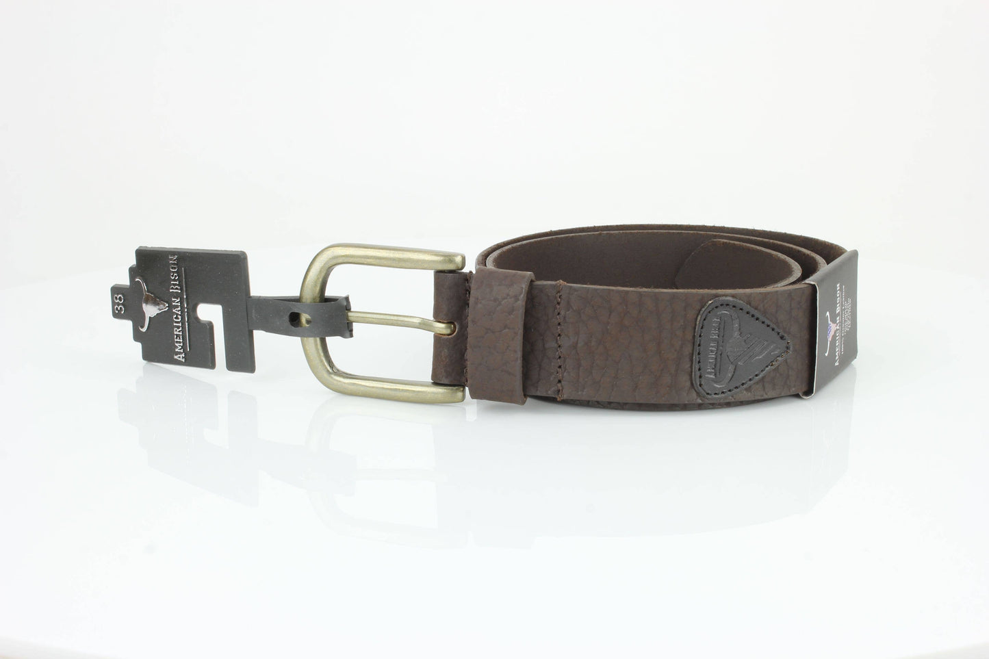 Distressed Grain Leather Belt with Embossed Patch ABB 023
