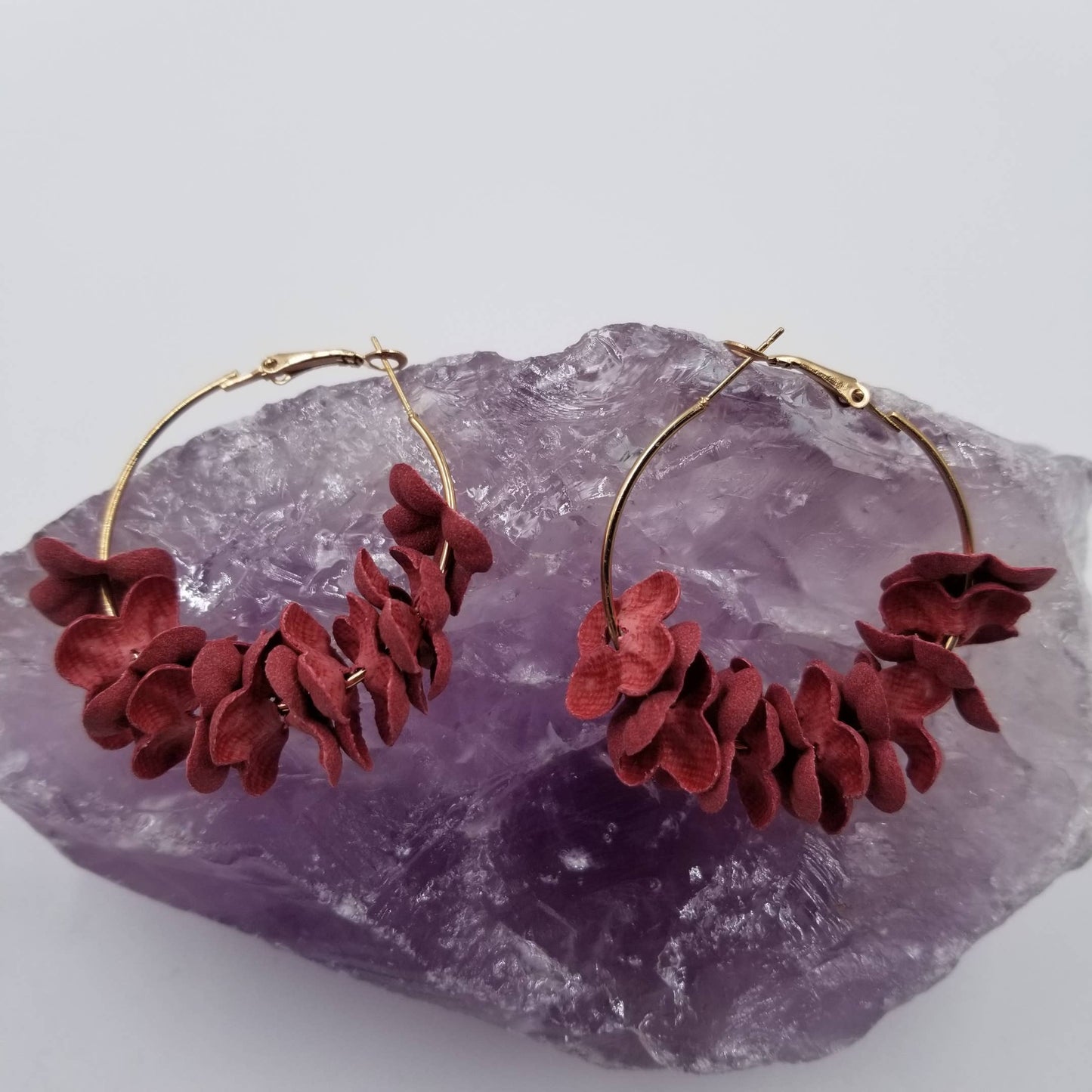 Handmade Cloth Flowers Hoop Earrings