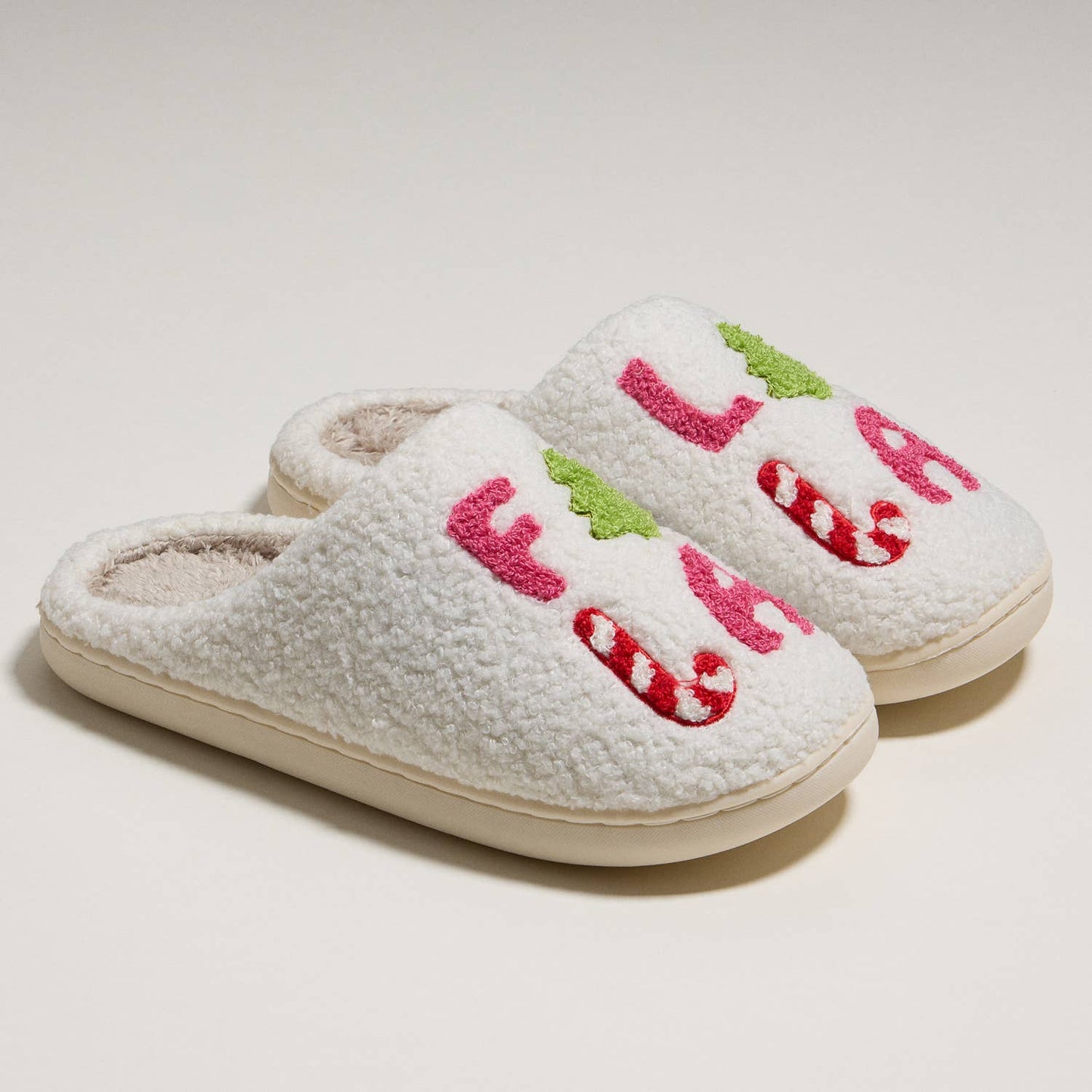 ‘FALALALA’ Christmas Tree Fuzzy Slippers for Christmas Gift