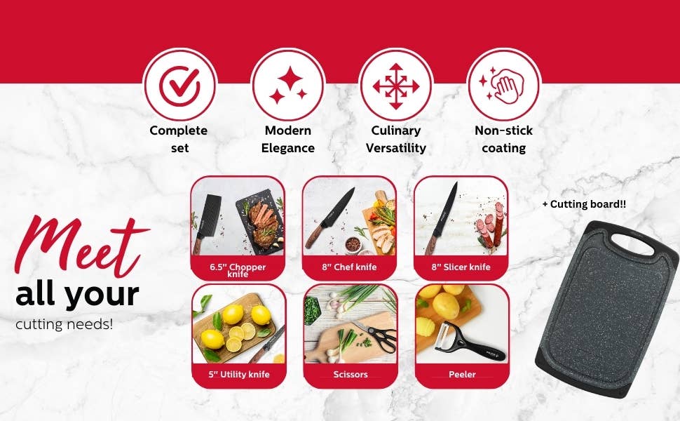 7 PIECE CUTTING BOARD & KNIFE SET