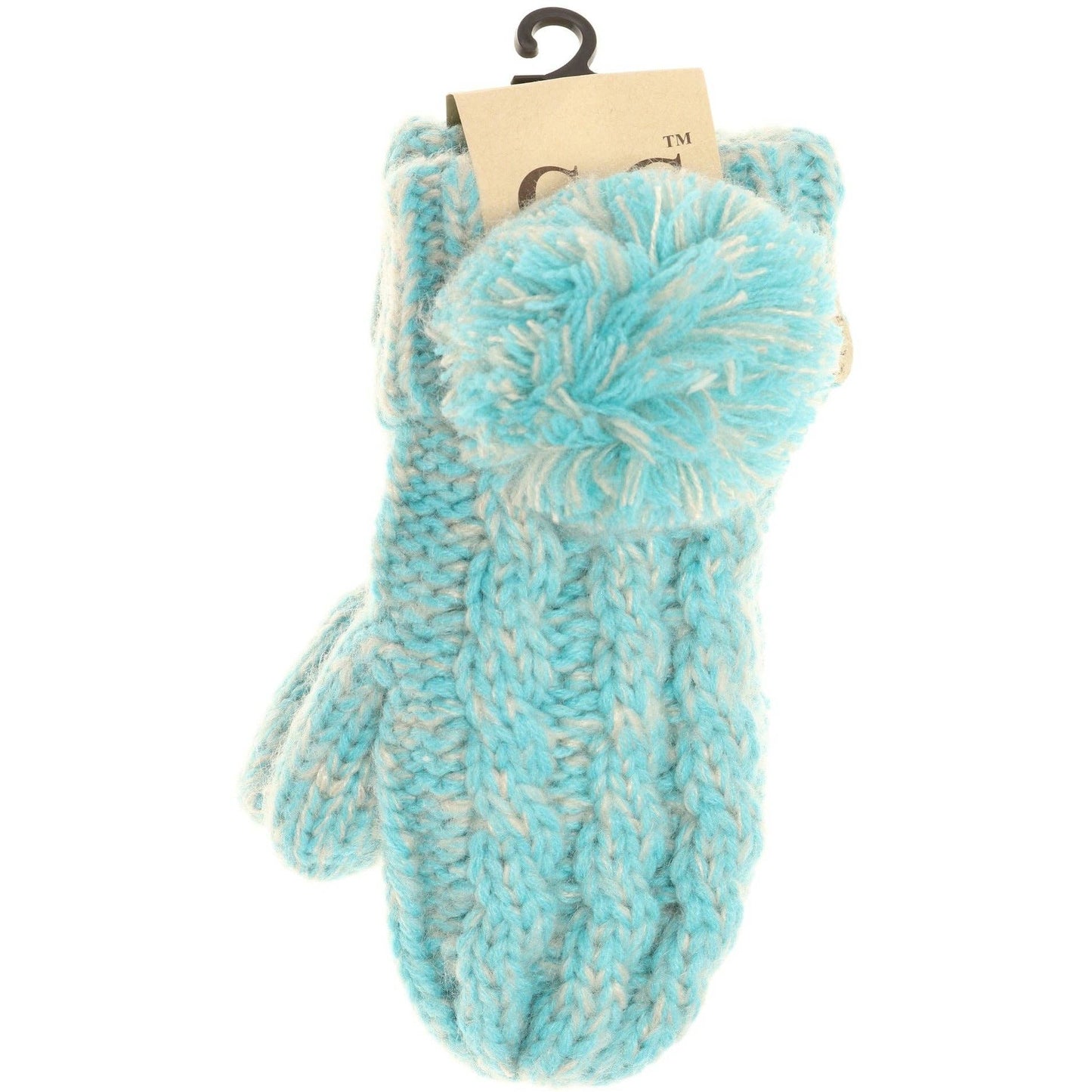 Kids CC Multi-Tone Double Pom Fuzzy Lined Mittens