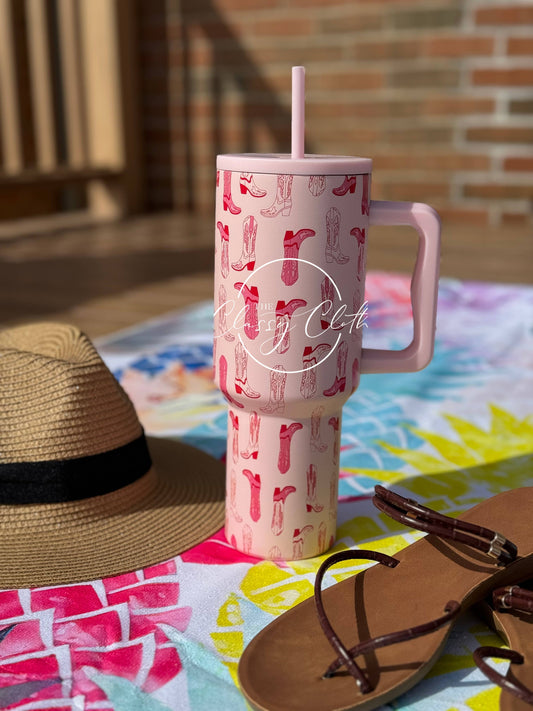 Simple Tumbler 40 oz - Hot Pink Cowgirl Boot RTS