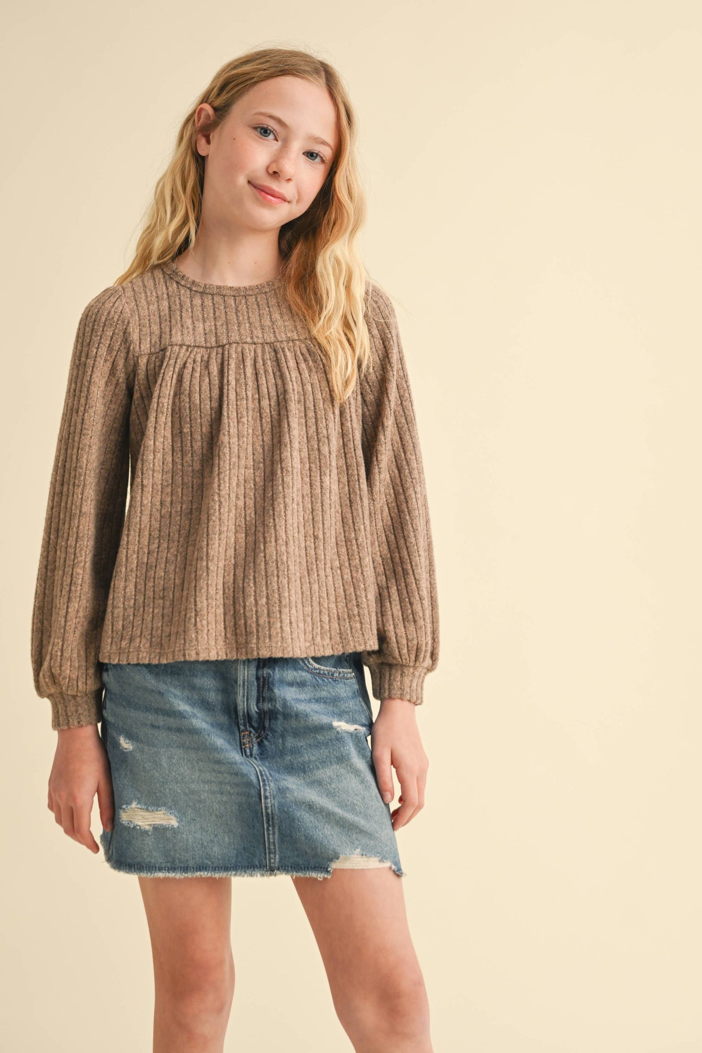 TWEEN GIRLS KIDS CREW NECK L/S BABYDOLL SWEATSHIRT (7-14)