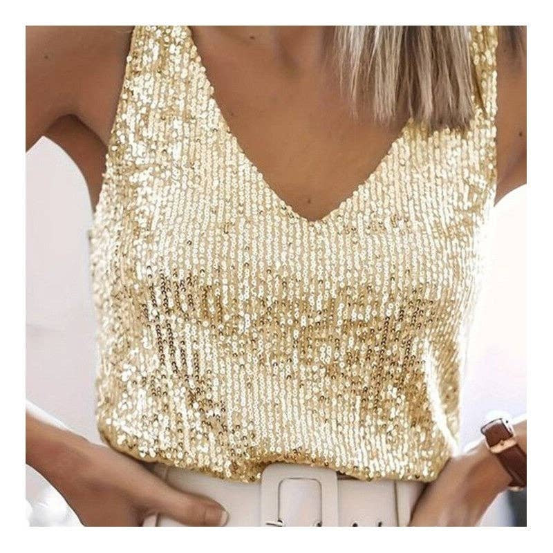Sparkling V-Neck Loose Tank Top