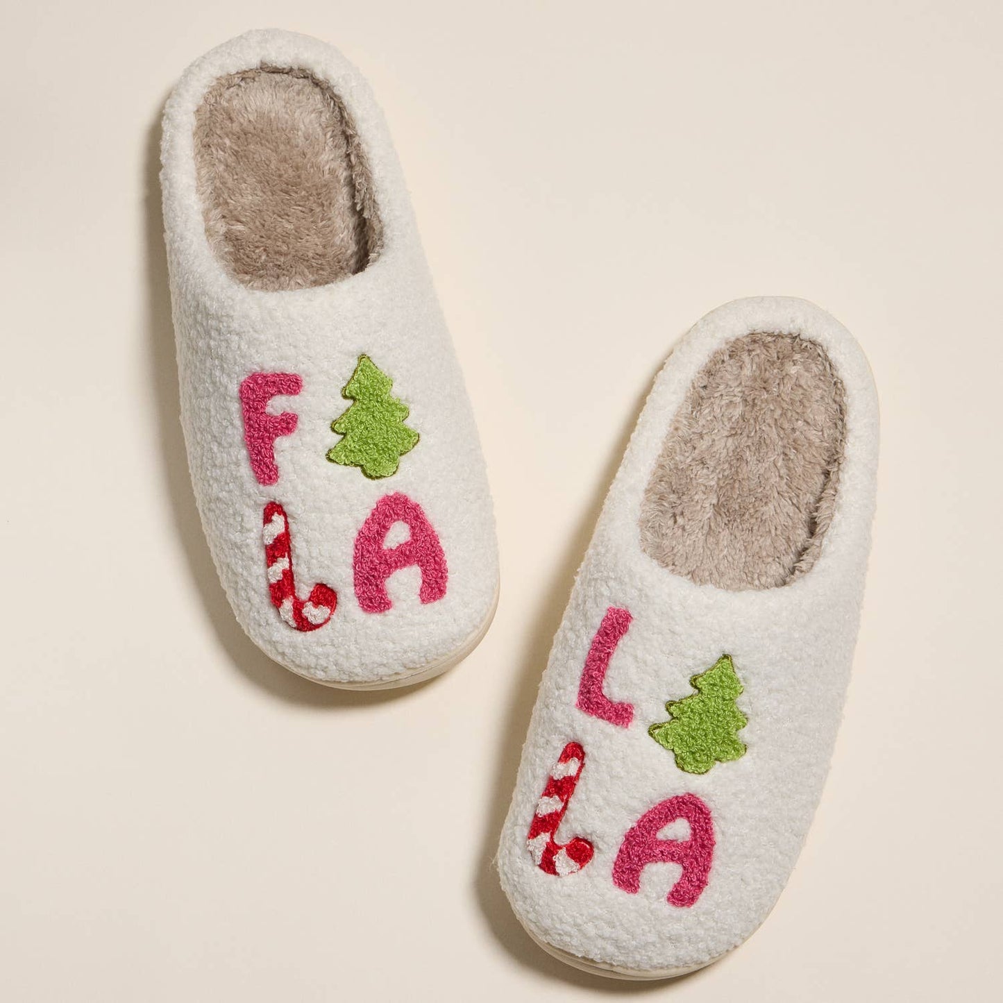 ‘FALALALA’ Christmas Tree Fuzzy Slippers for Christmas Gift