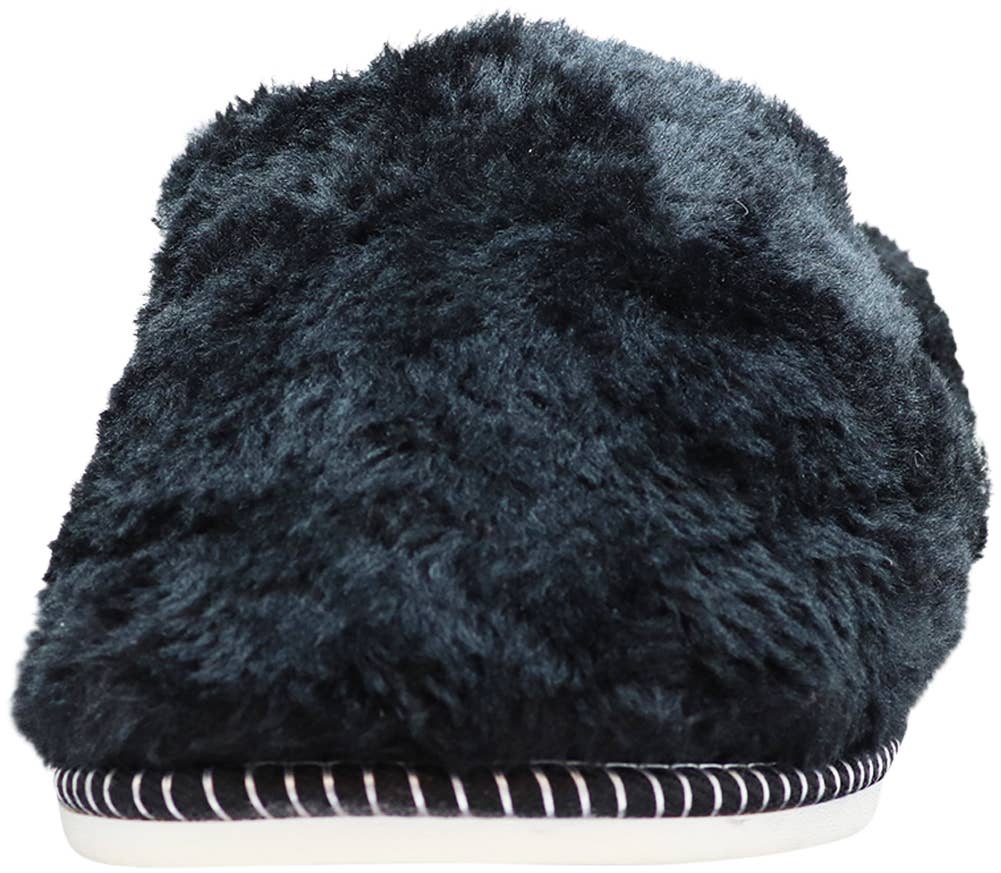 Norty Womens Mule Clog Slippers 42078 Black Fuzzy