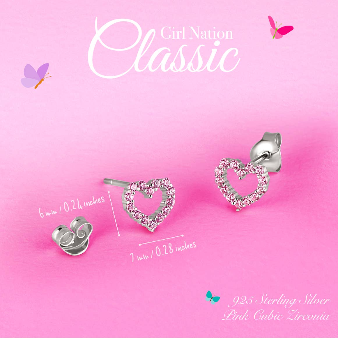 Heart Earrings for Girls | 925 Sterling Silver | Pink CZ