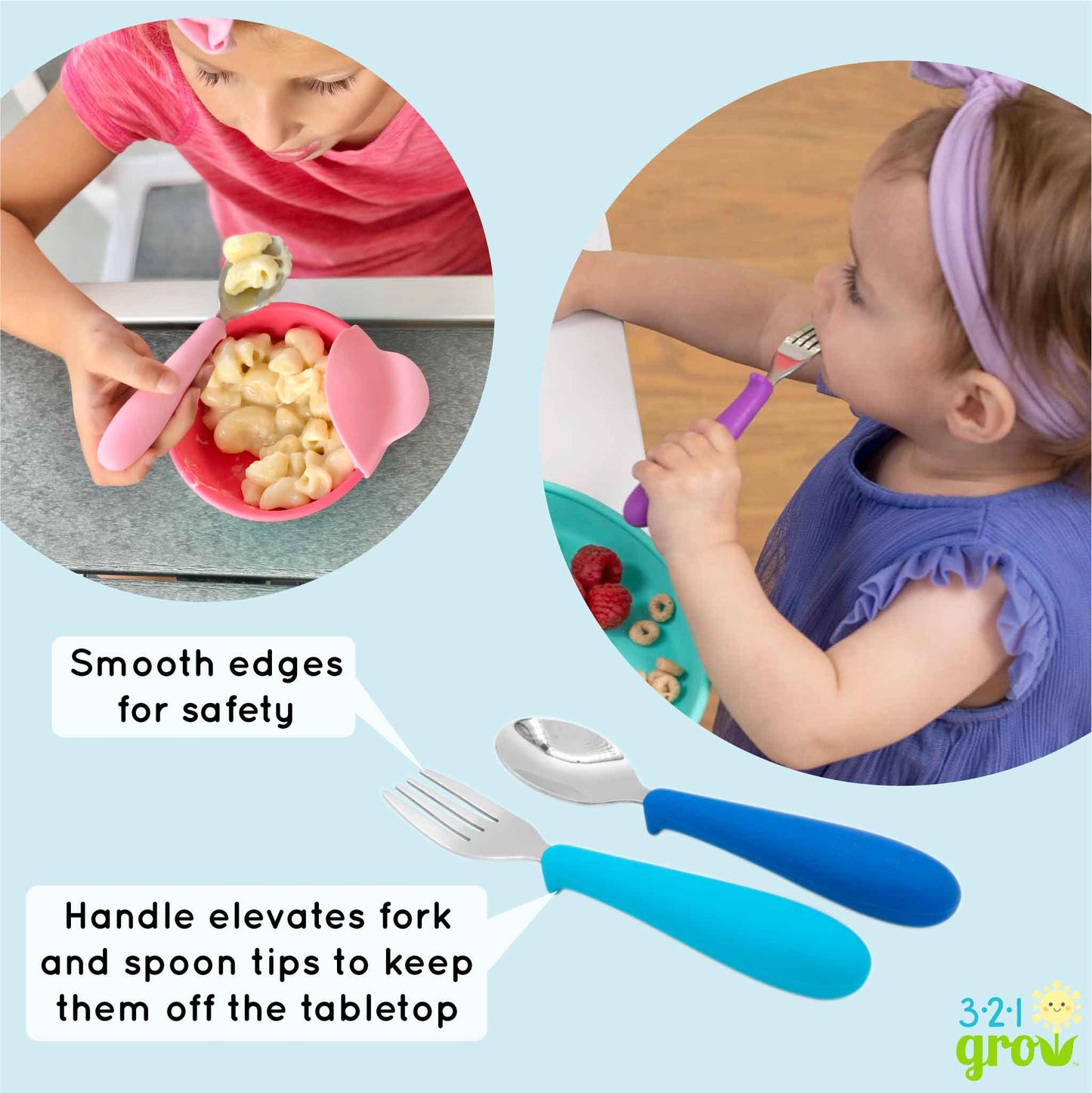 321 Grow Eat with Me Silicone Spoon and Fork Set - Midnight