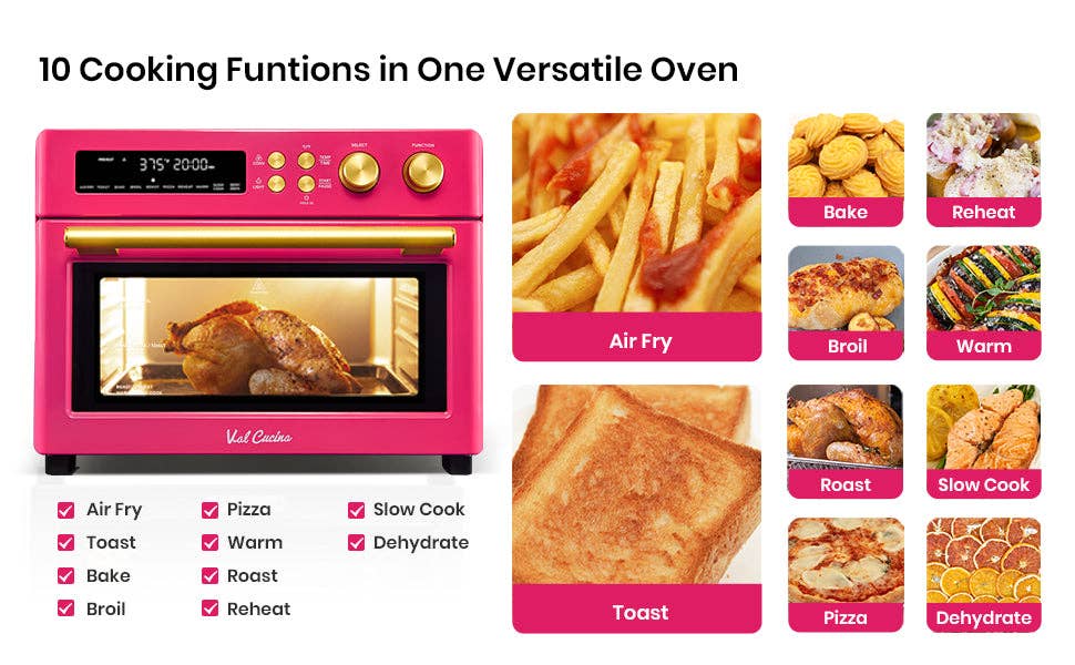 VAL CUCINA 10-in-1 Air Fryer Toaster Oven - Hot Pink