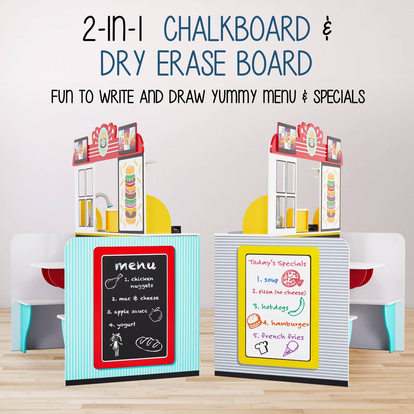 Double-Sided Kids Restaurant Playset, Diner Play Pretend Set
