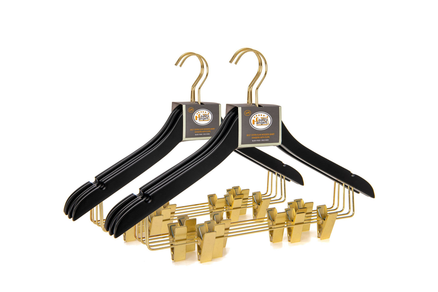WS73 Ultra Slim Skirt Pant Hangers + Clips Black/gold - 100