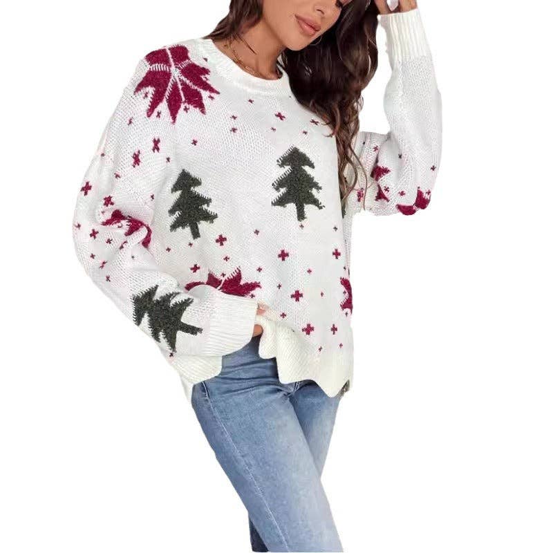 Winter Casual Christmas 2025 Snowflake Print Knitted Sweater