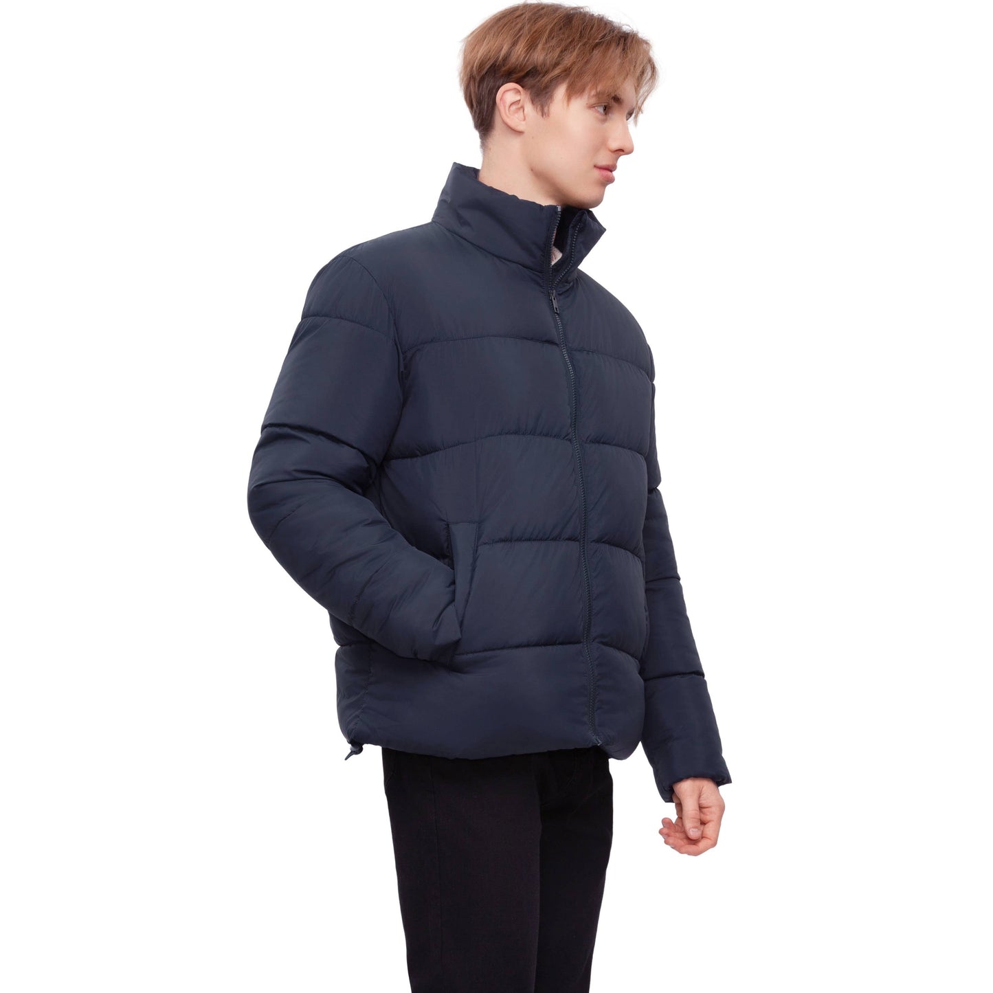Men's Solid Puffer Coat Stand Up Collar Jacket