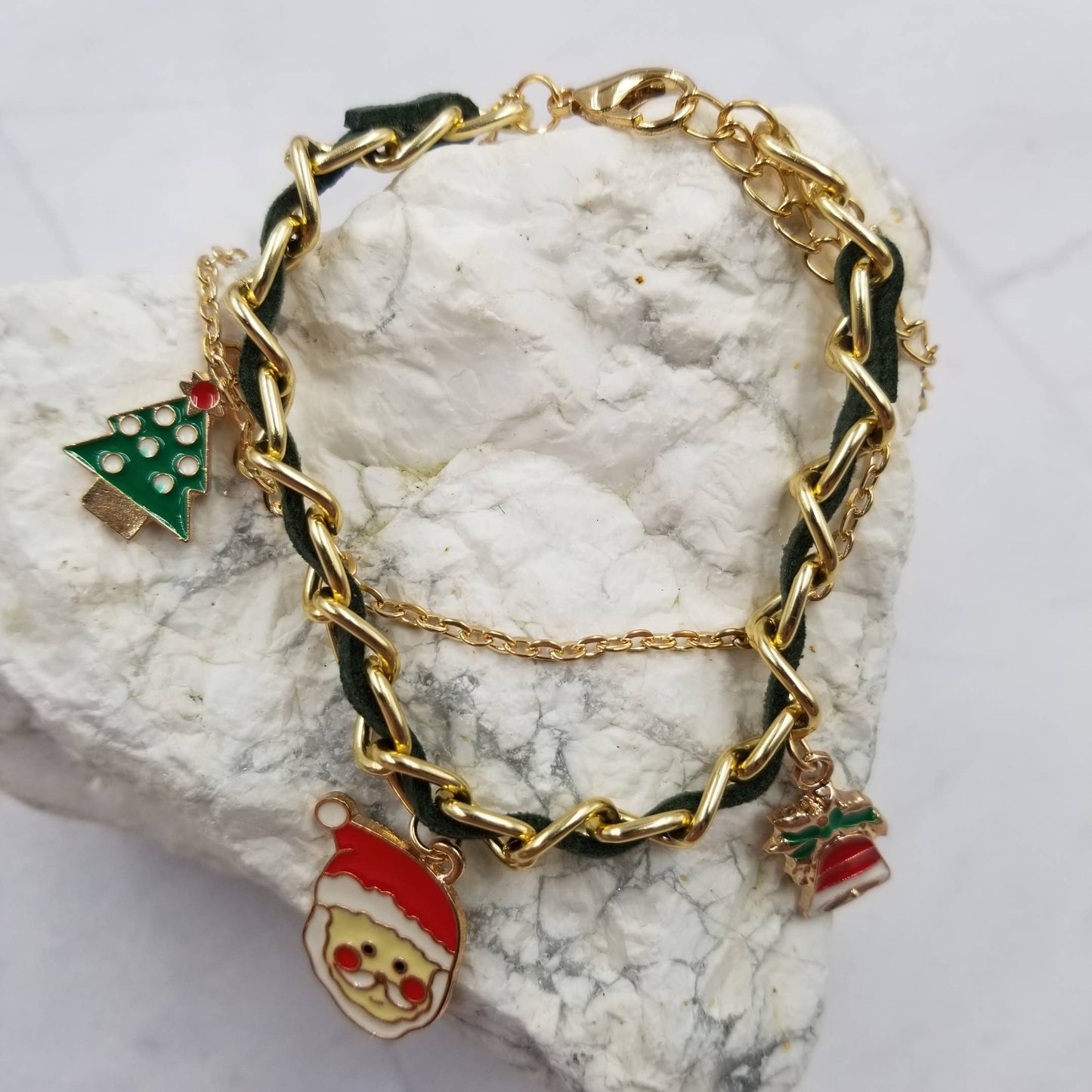 Christmas Layered Chain Bracelet Santa Snowman Tree