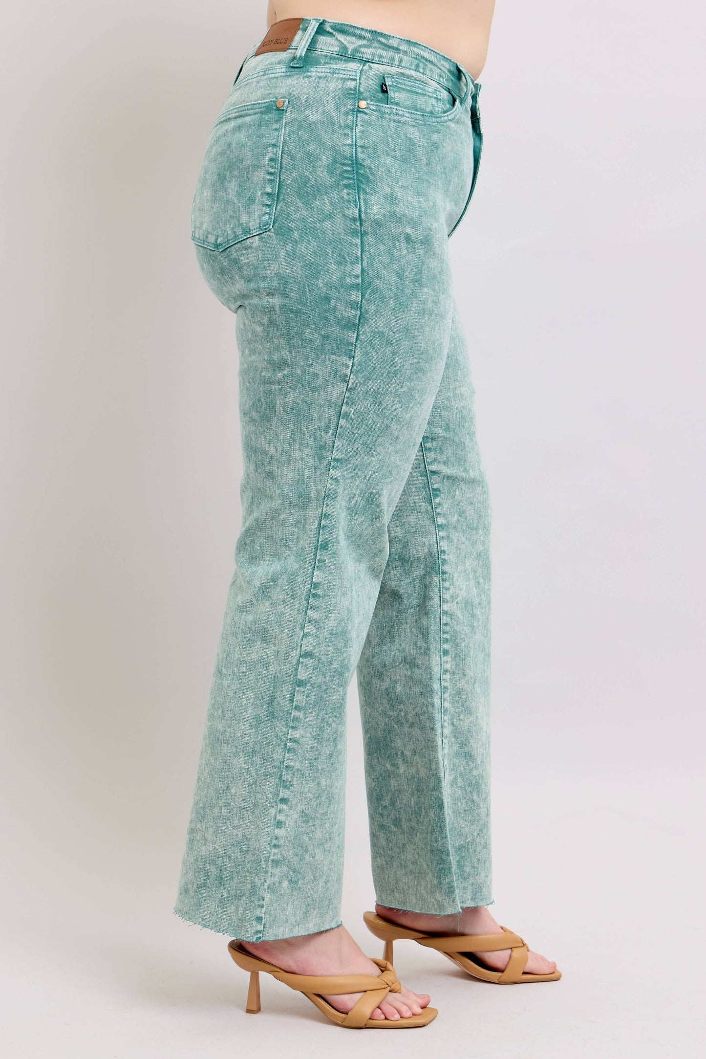 Sea Green High Waisted Raw Hem Dad Jean - PLUS
