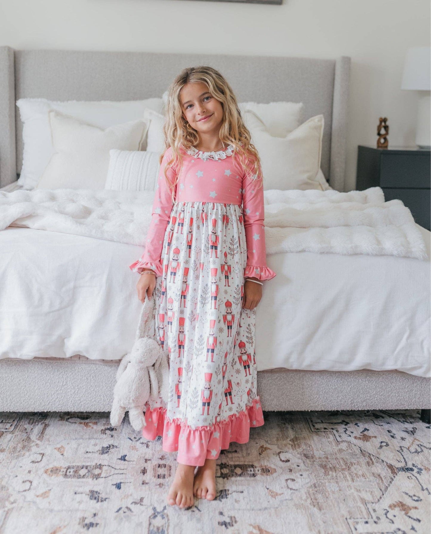 Girls Pink Star Nutcracker Christmas Holiday Lounge Gown