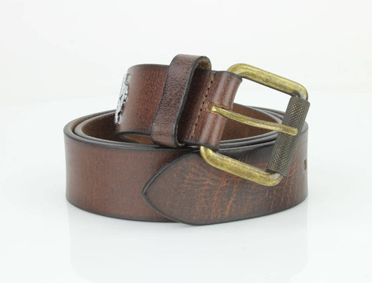 Full Grain Leather Belt with Bison Medallion ABB 007