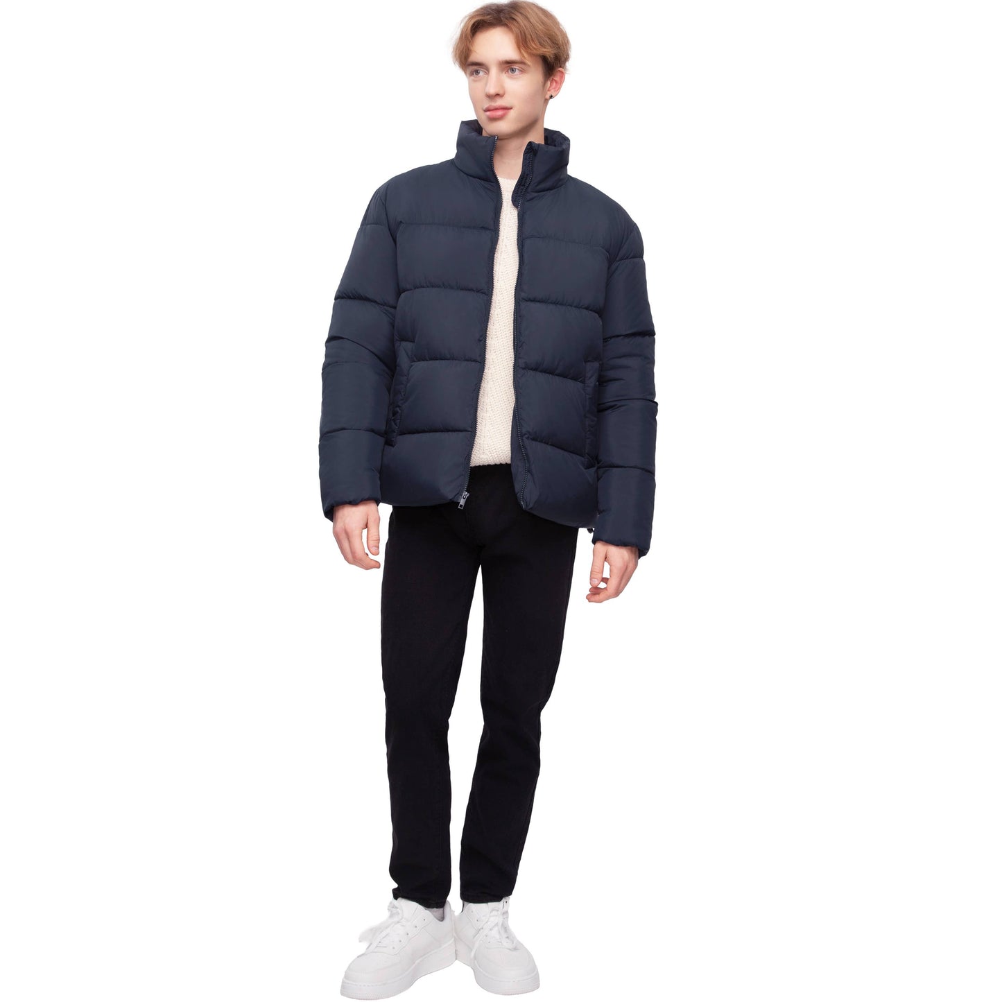 Men's Solid Puffer Coat Stand Up Collar Jacket