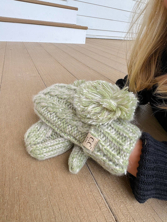 Kids CC Multi-Tone Double Pom Fuzzy Lined Mittens