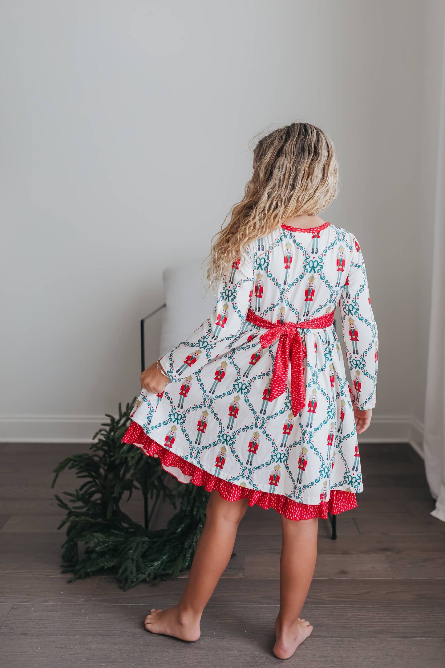 Kids Christmas Holiday Nutcracker Pocket Tie Ruffle Dress
