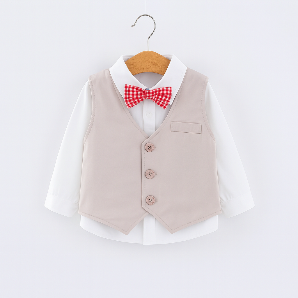 Khaki White Formal Wear Shirt, Pants & Vest 3pcs Boy Outfit