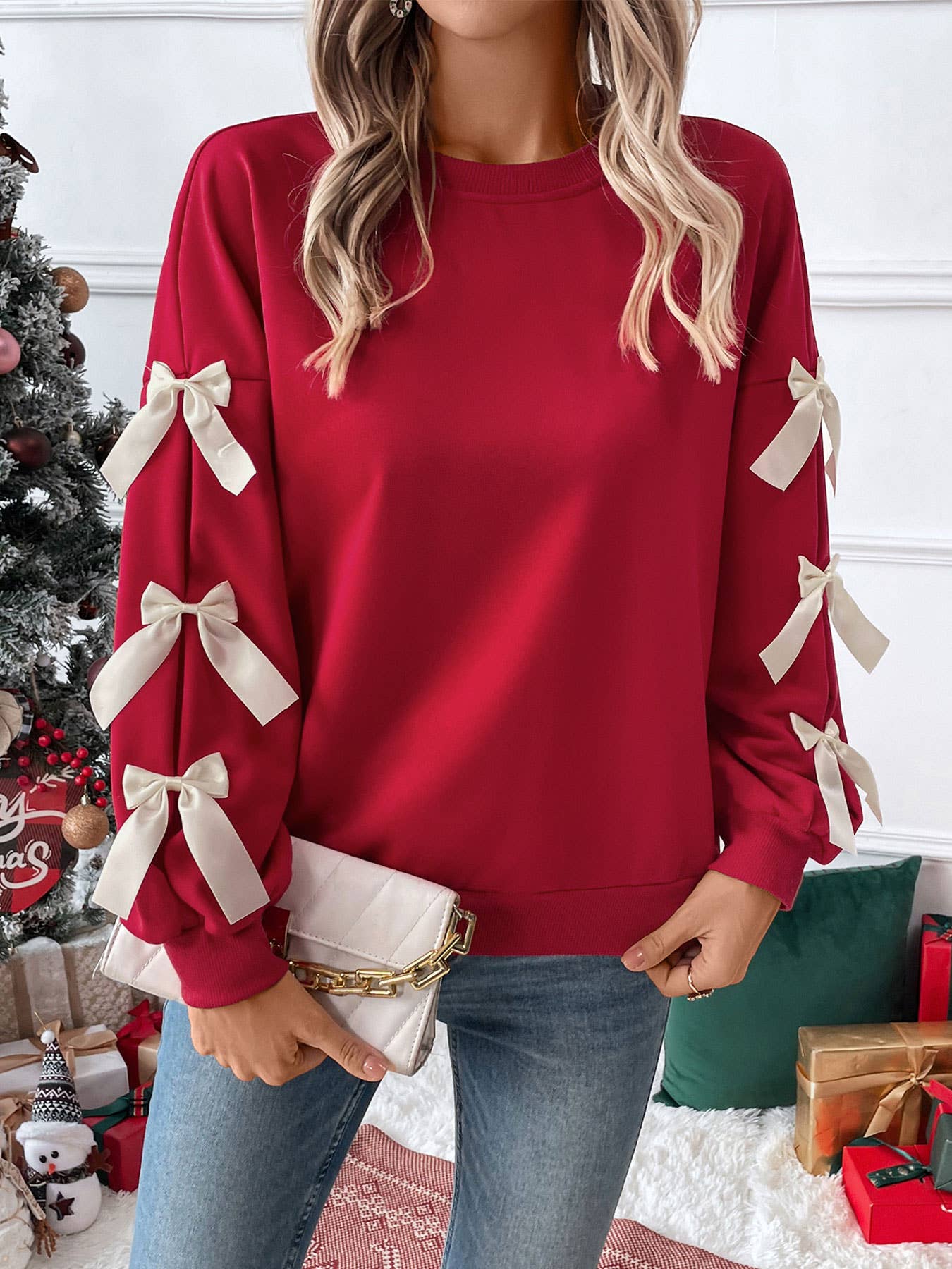 Autumn and winter sweet style top  bow  sweatshirt for women