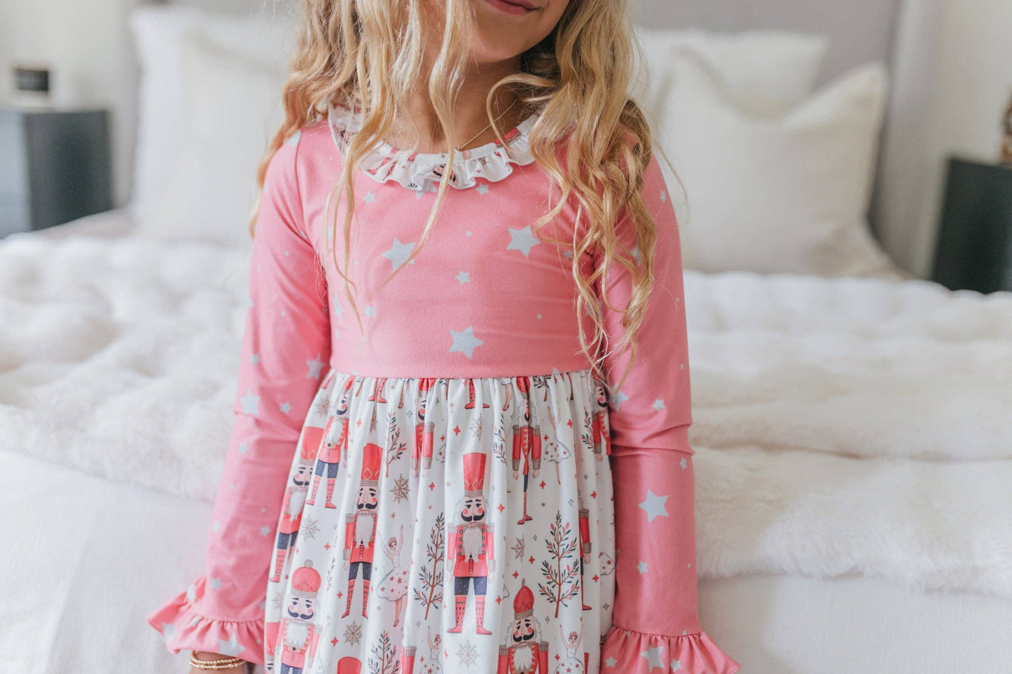 Girls Pink Star Nutcracker Christmas Holiday Lounge Gown