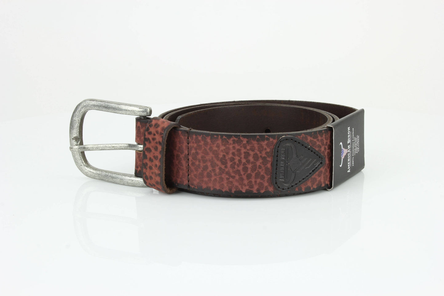Distressed Grain Leather Belt with Embossed Patch ABB 023