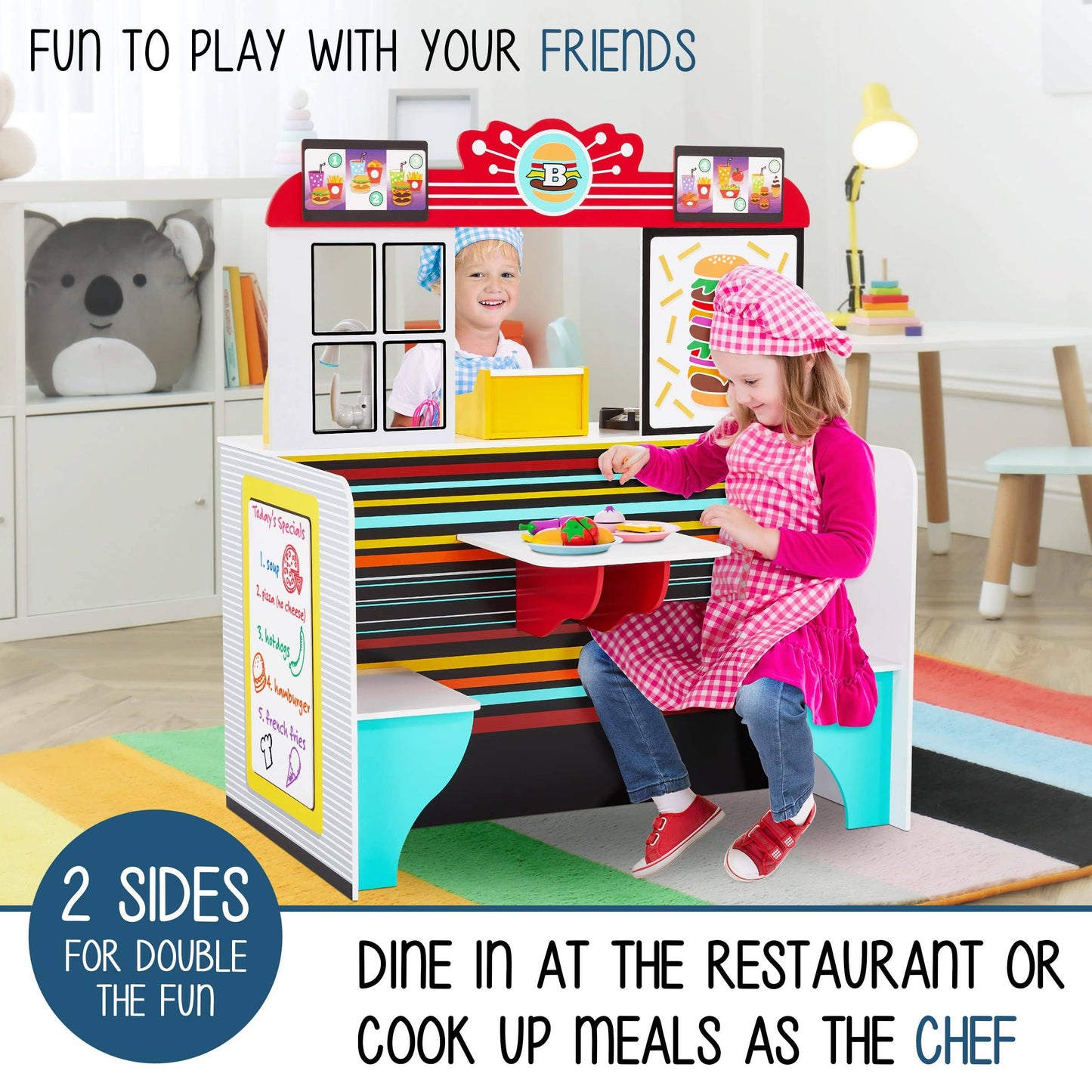 Double-Sided Kids Restaurant Playset, Diner Play Pretend Set