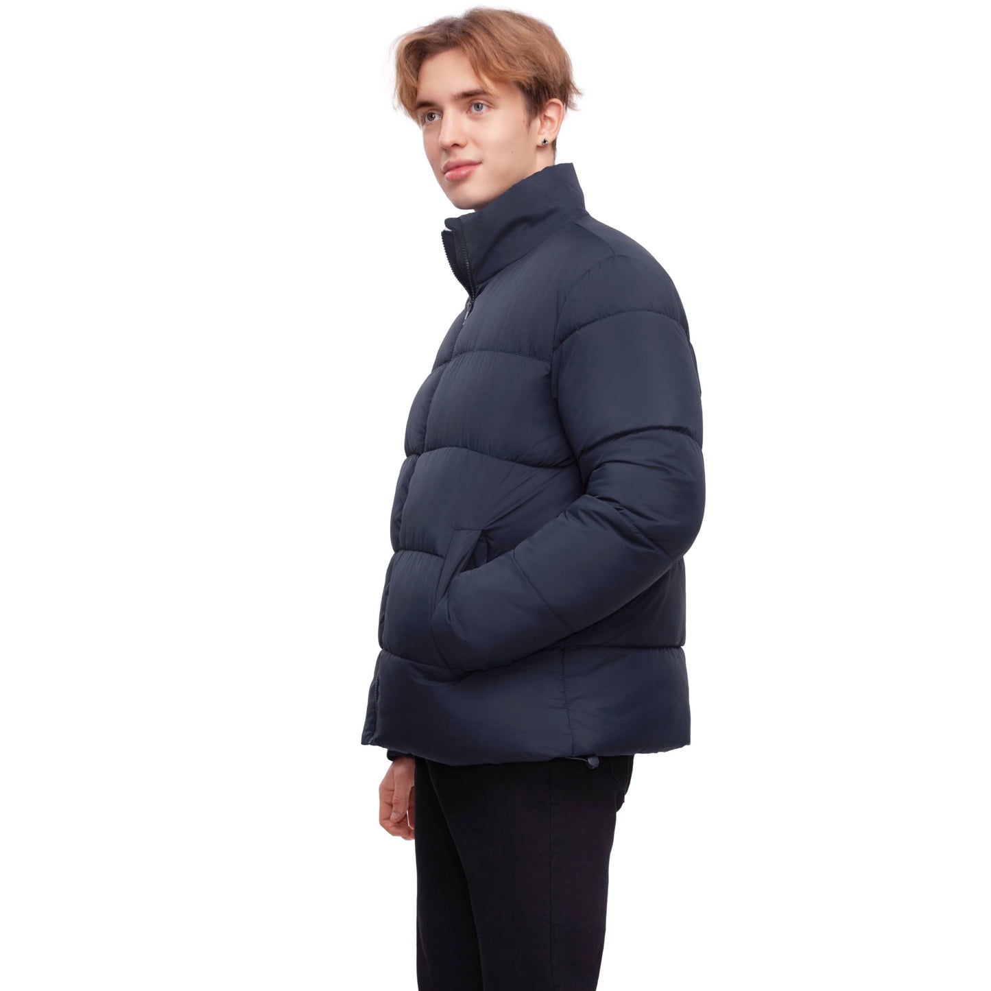 Men's Solid Puffer Coat Stand Up Collar Jacket