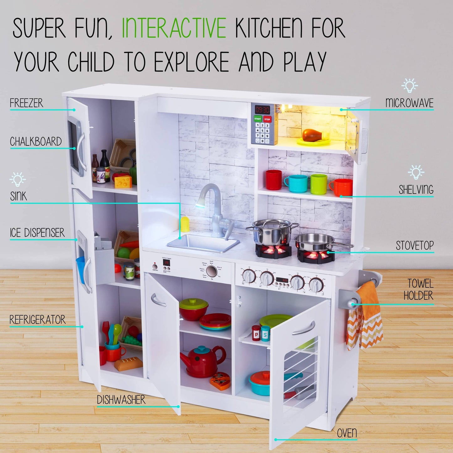 Kids Kitchen Set, Wooden Kitchen Playset with Accesories
