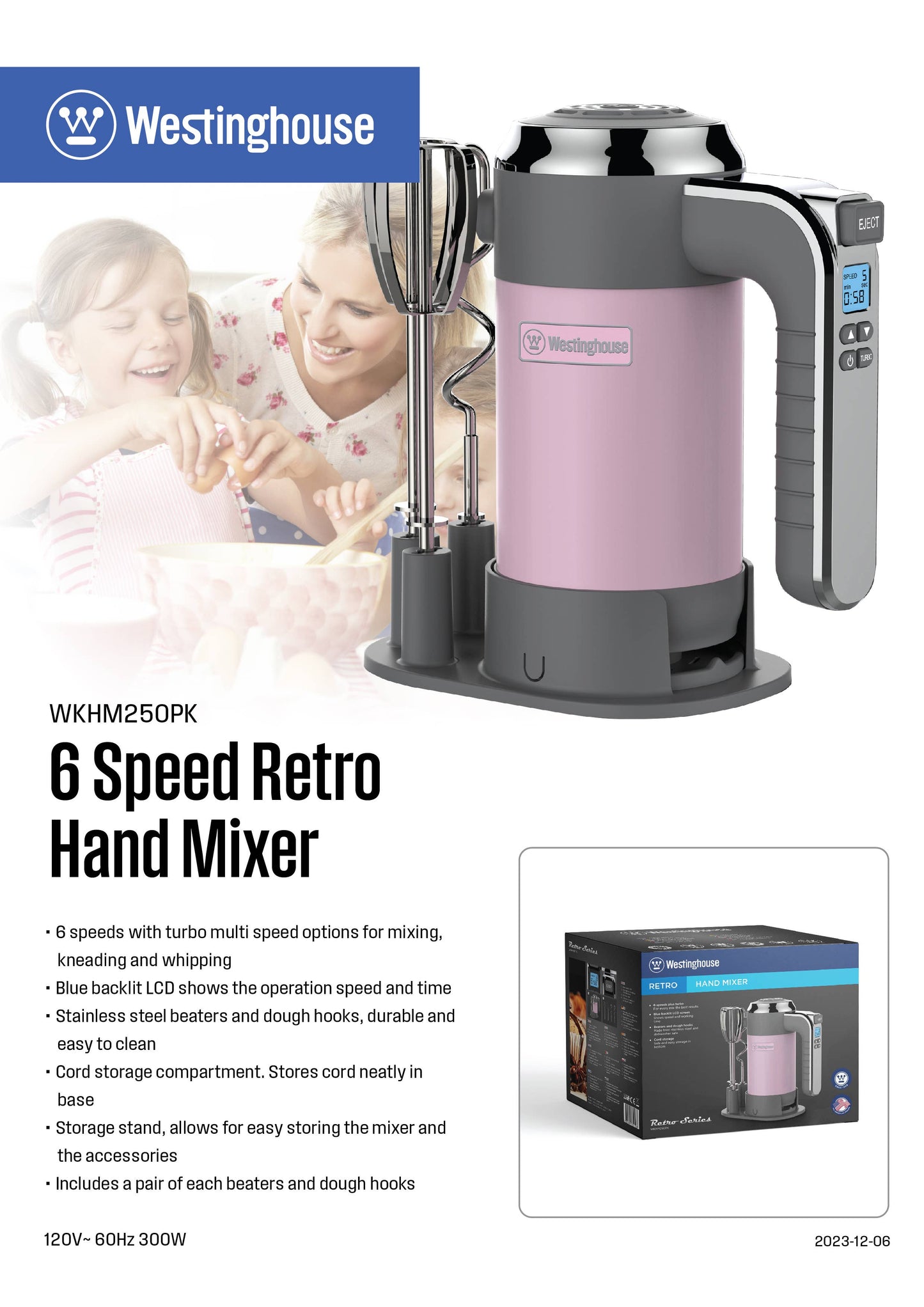 Westinghouse 5-Speed Hand Mixer with Base - Retro Series