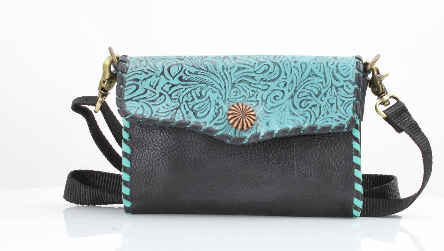 American Bison Tooled Turquoise Flap Over Clutch # AB 2409