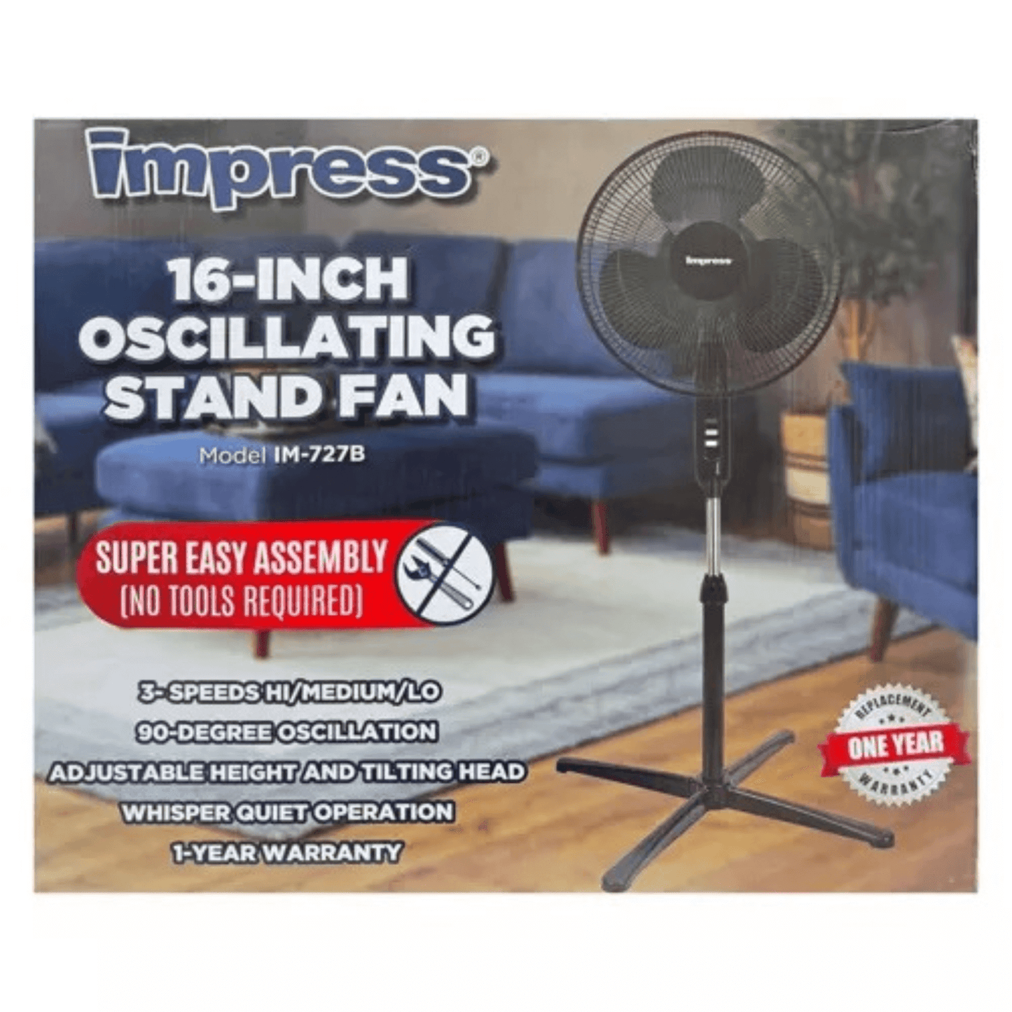 Impress Easy-Assemble 3-Speed 16-Inch Stand Floor Fan