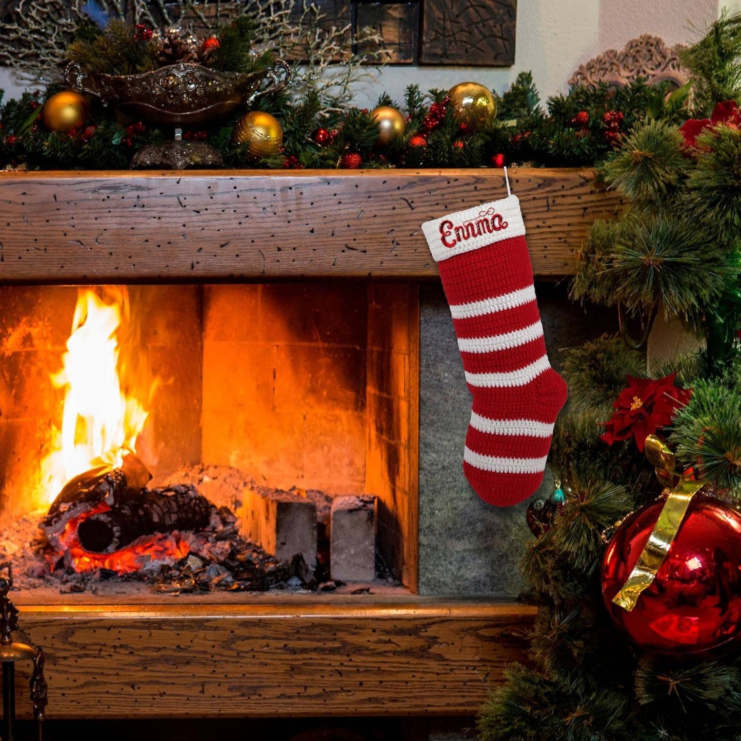Red Christmas Stocking Crochet Kit, DIY Amigurumi Craft