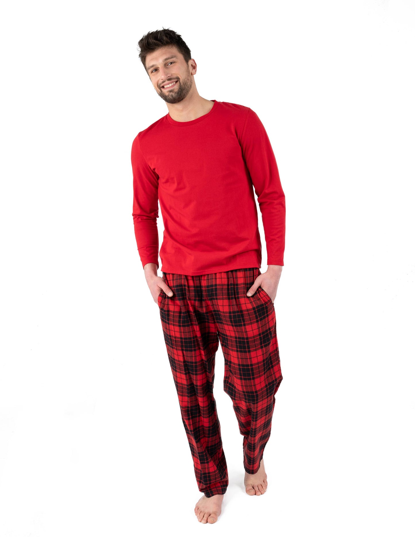 Mens Cotton Top & Flannel Pants Pajama Set