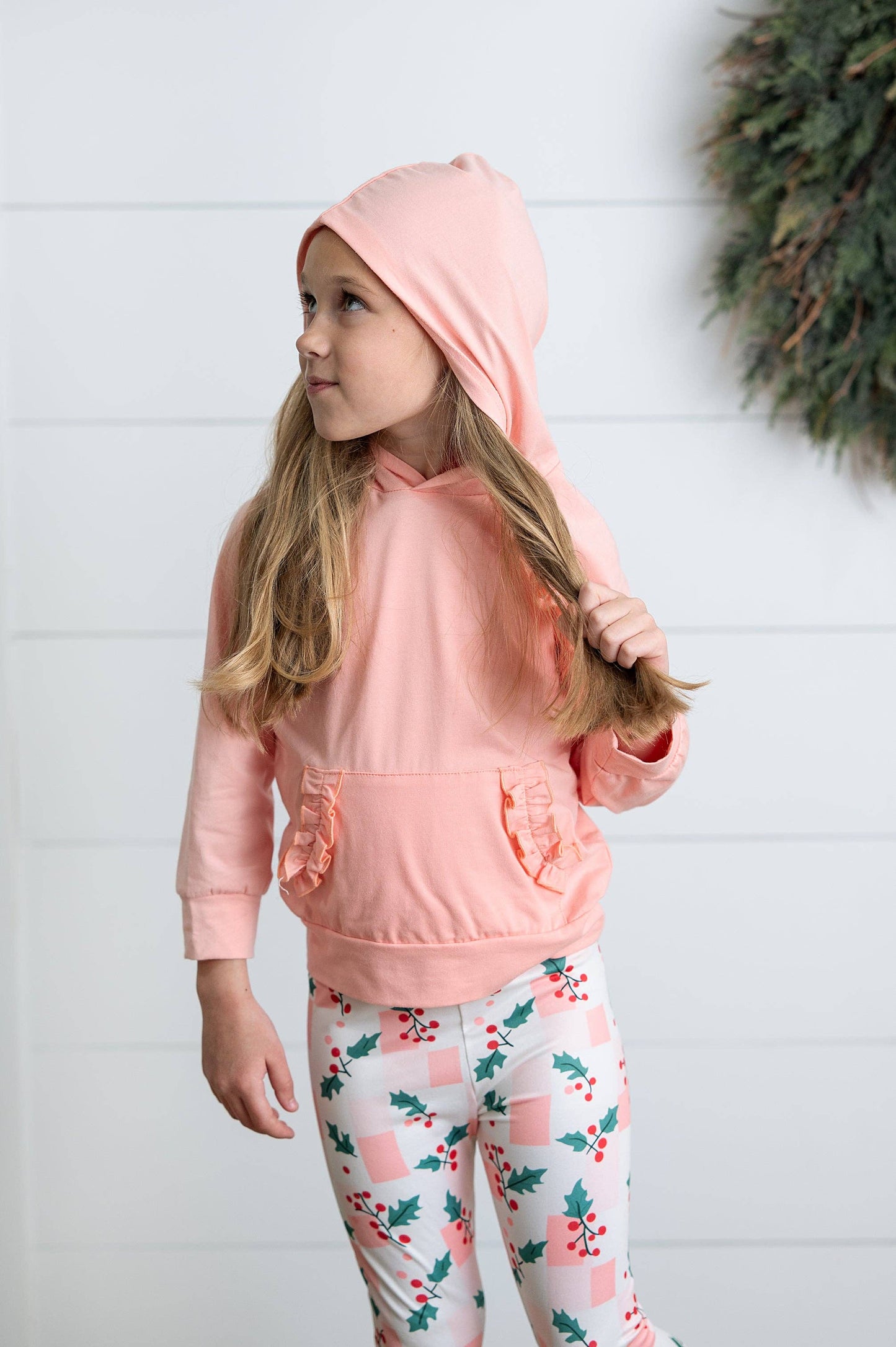 Kids Blush Ruffle Hoodie & Holly Check Pant Set