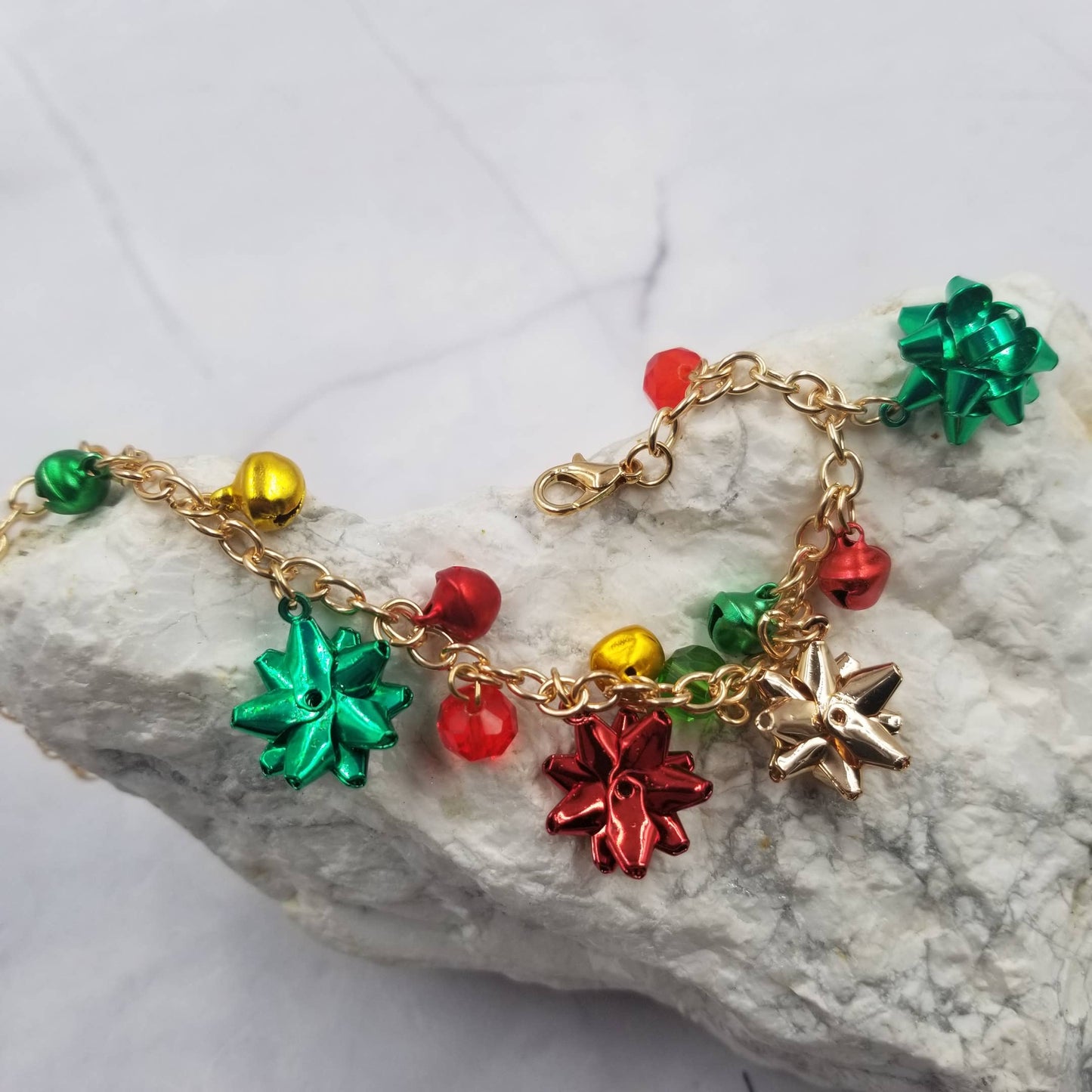 Snowflakes Bell Gold Chain Christmas Bracelet