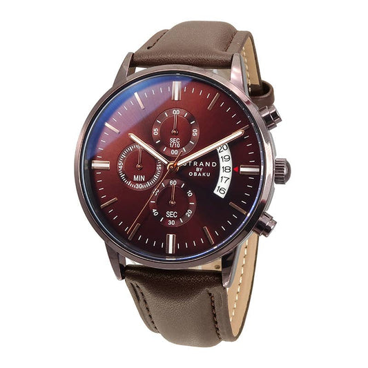 Men's Brown chronograph watch w/ date window & leather strap