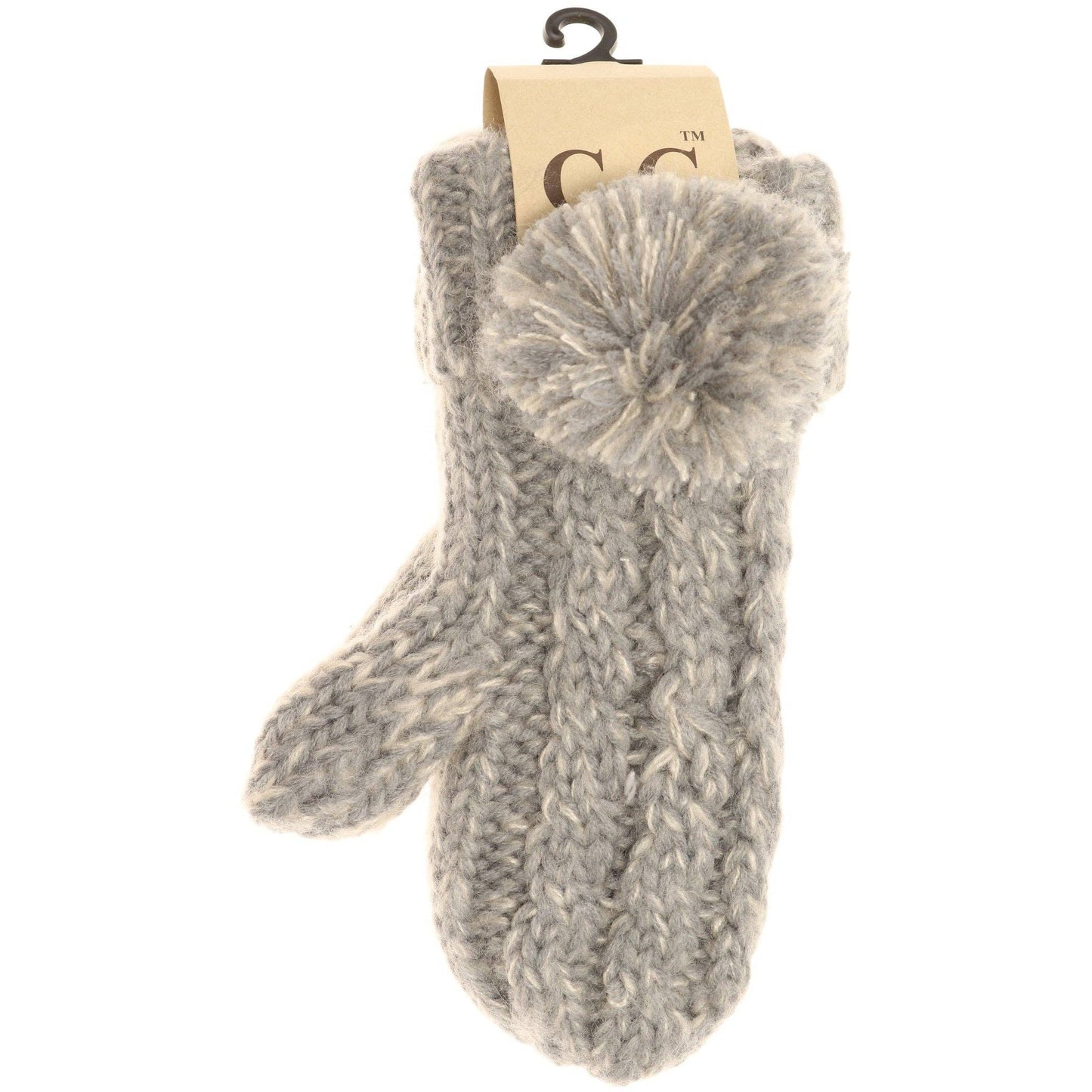 Kids CC Multi-Tone Double Pom Fuzzy Lined Mittens