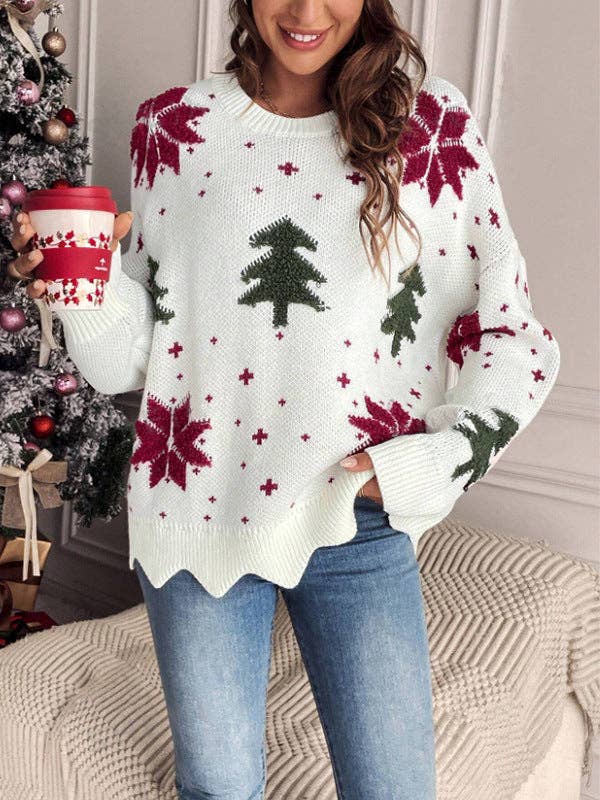 Winter Casual Christmas 2025 Snowflake Print Knitted Sweater