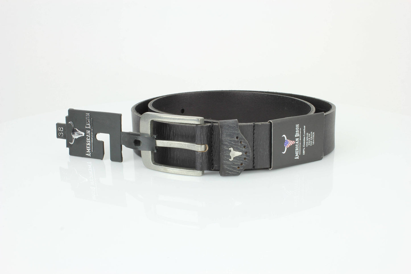 Grain Leather Belt w/ Western Loop & Metal Logo ABB 015