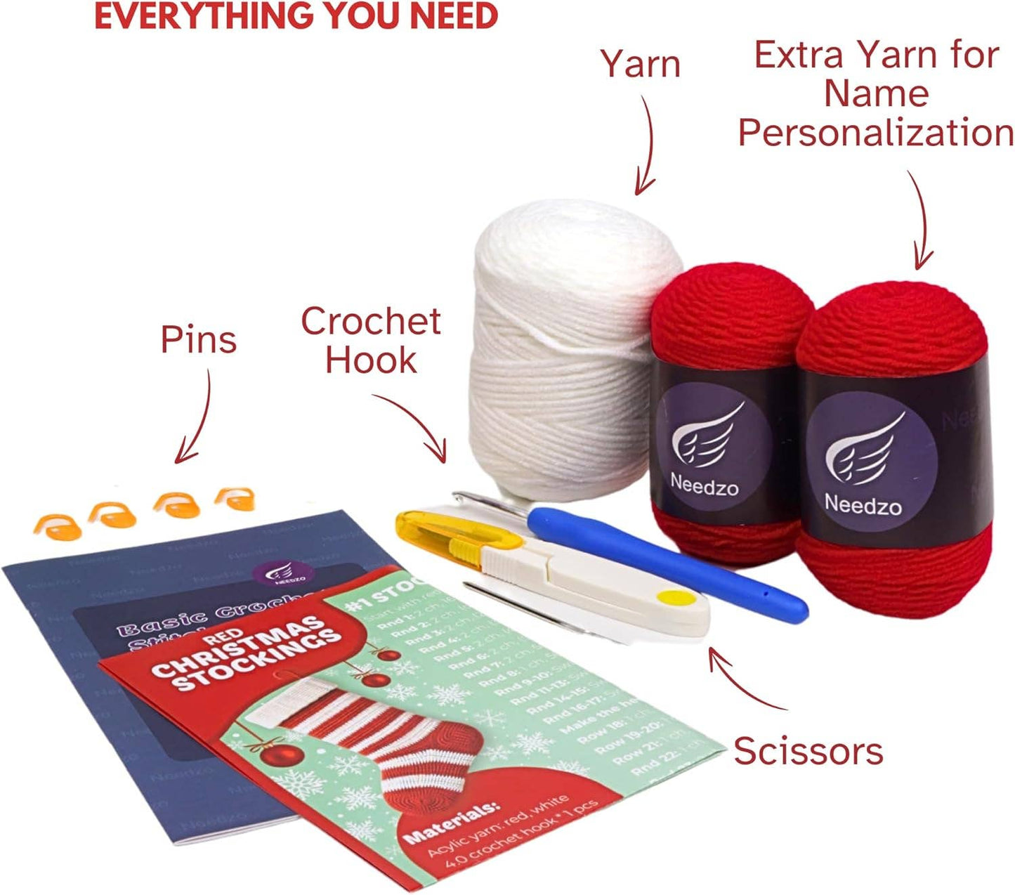Red Christmas Stocking Crochet Kit, DIY Amigurumi Craft