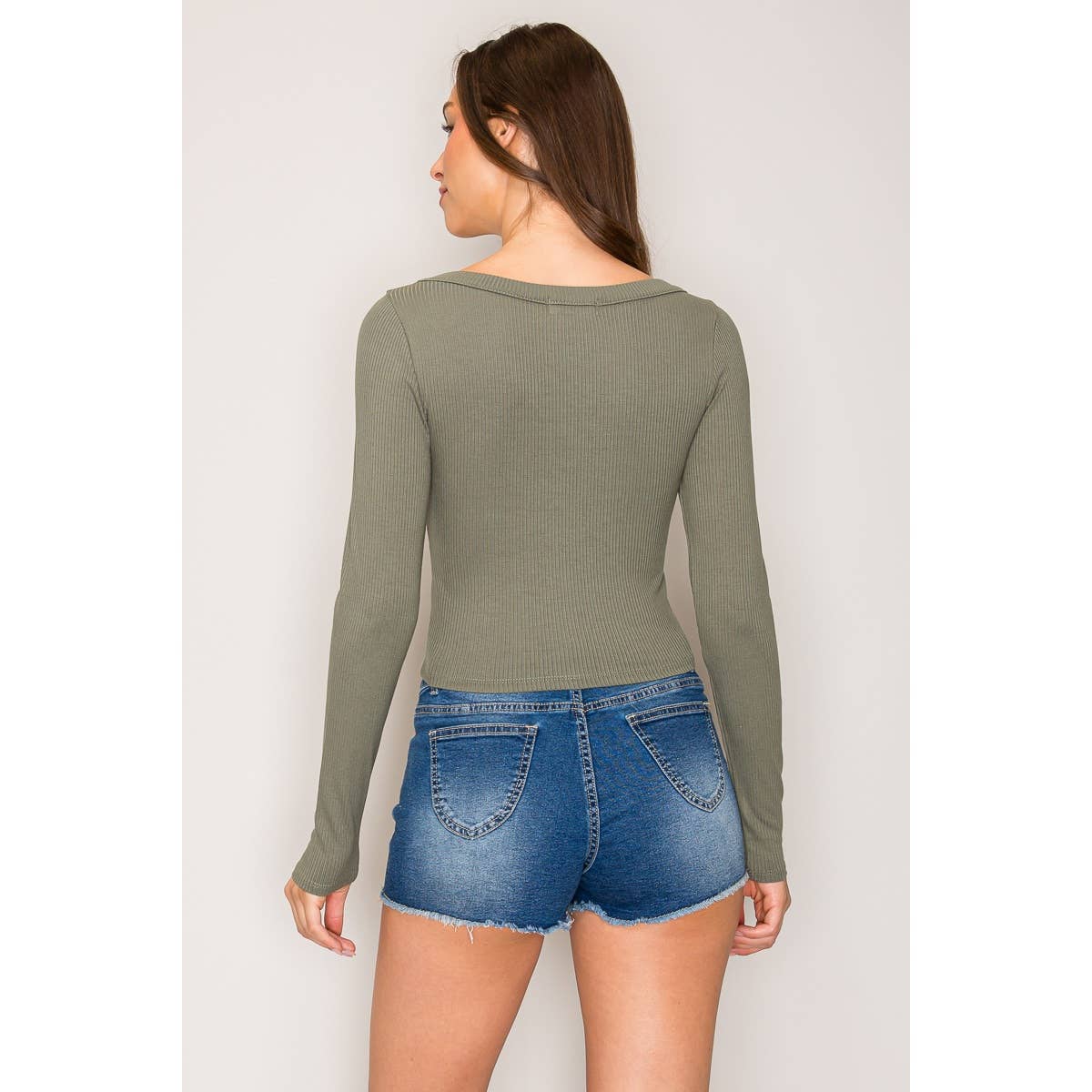 Ribbed Long Sleeve Wide Neck Top