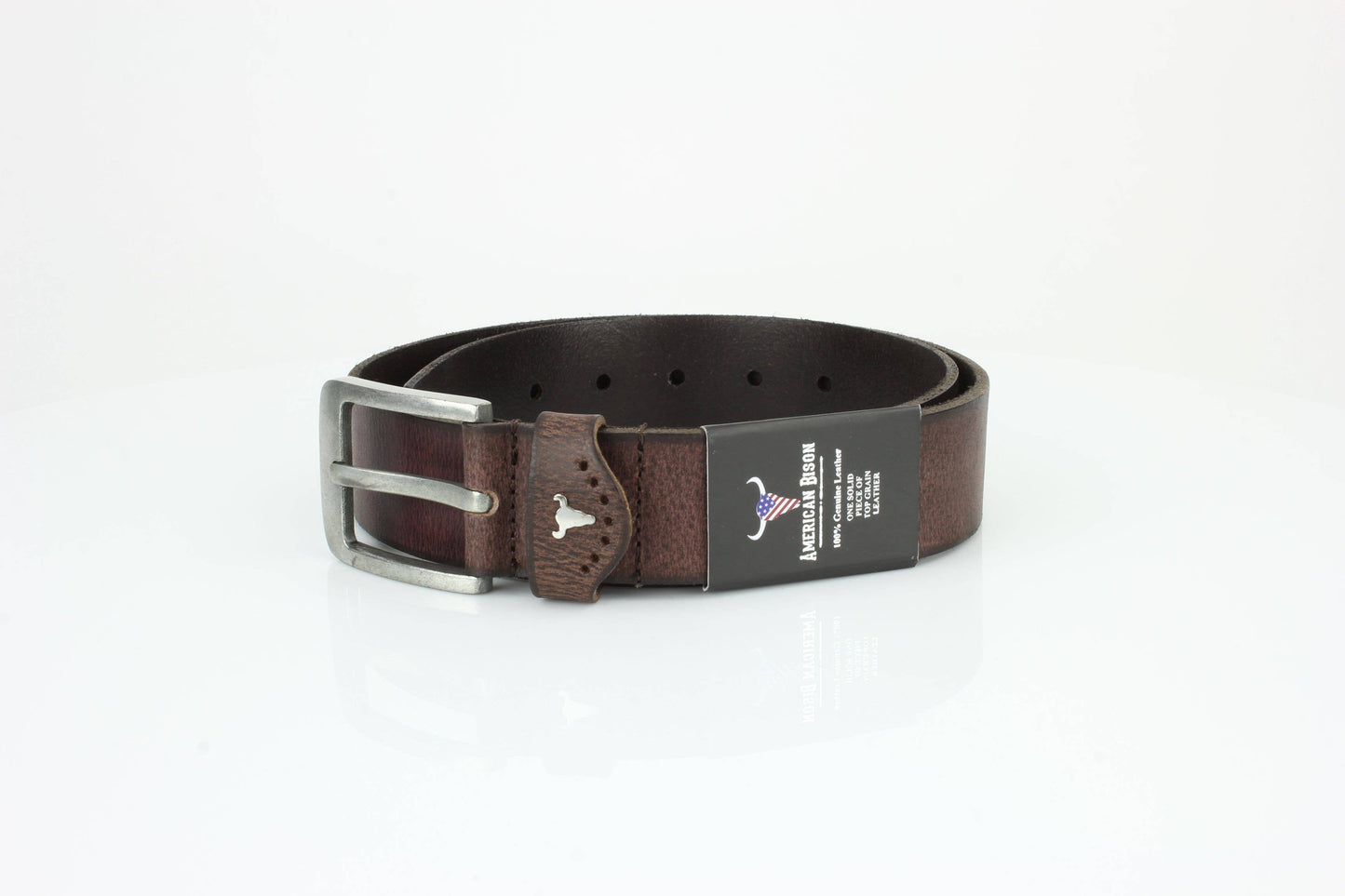 Grain Leather Belt w/ Western Loop & Metal Logo ABB 015