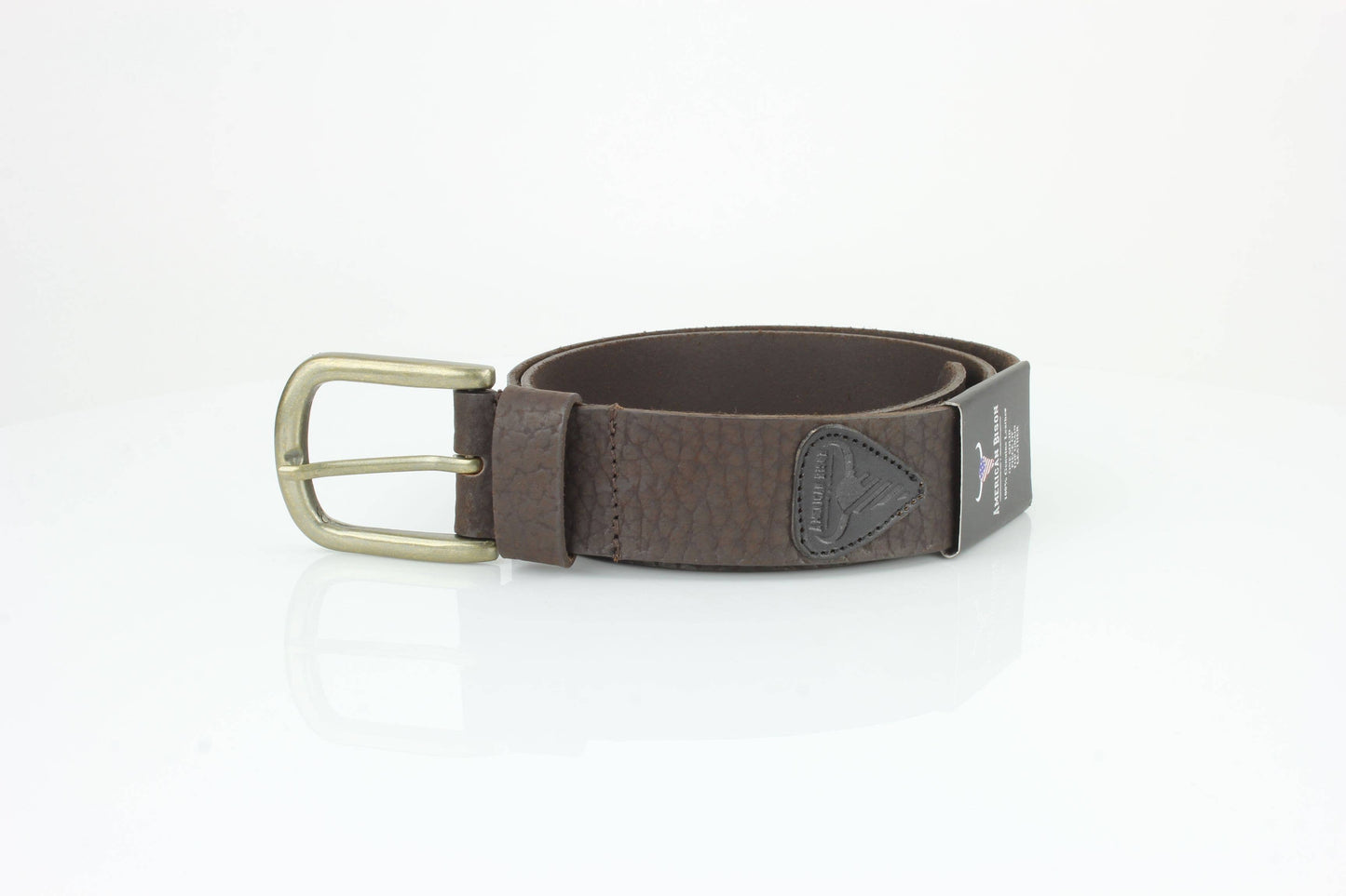 Distressed Grain Leather Belt with Embossed Patch ABB 023