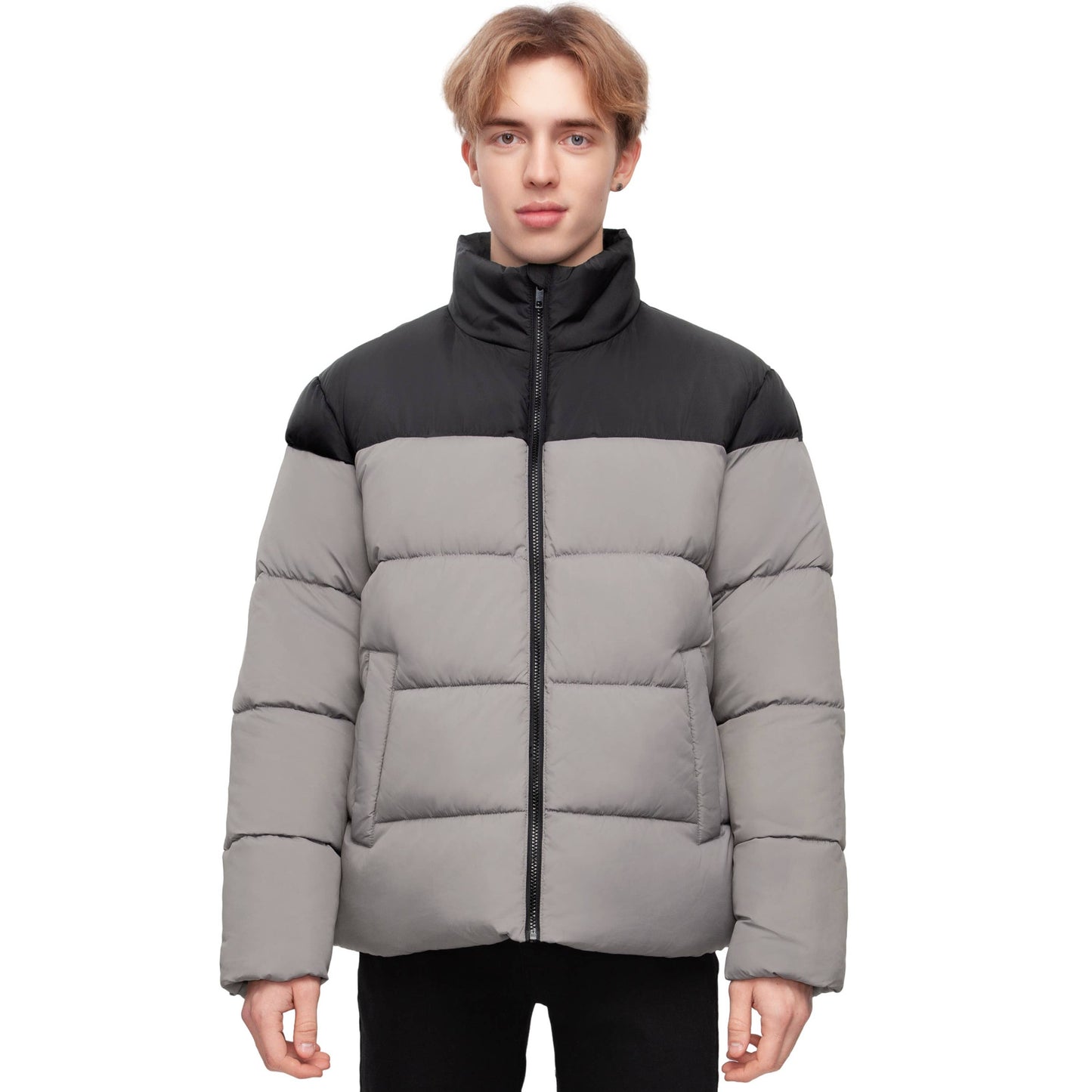 Men's Solid Puffer Coat Stand Up Collar Jacket