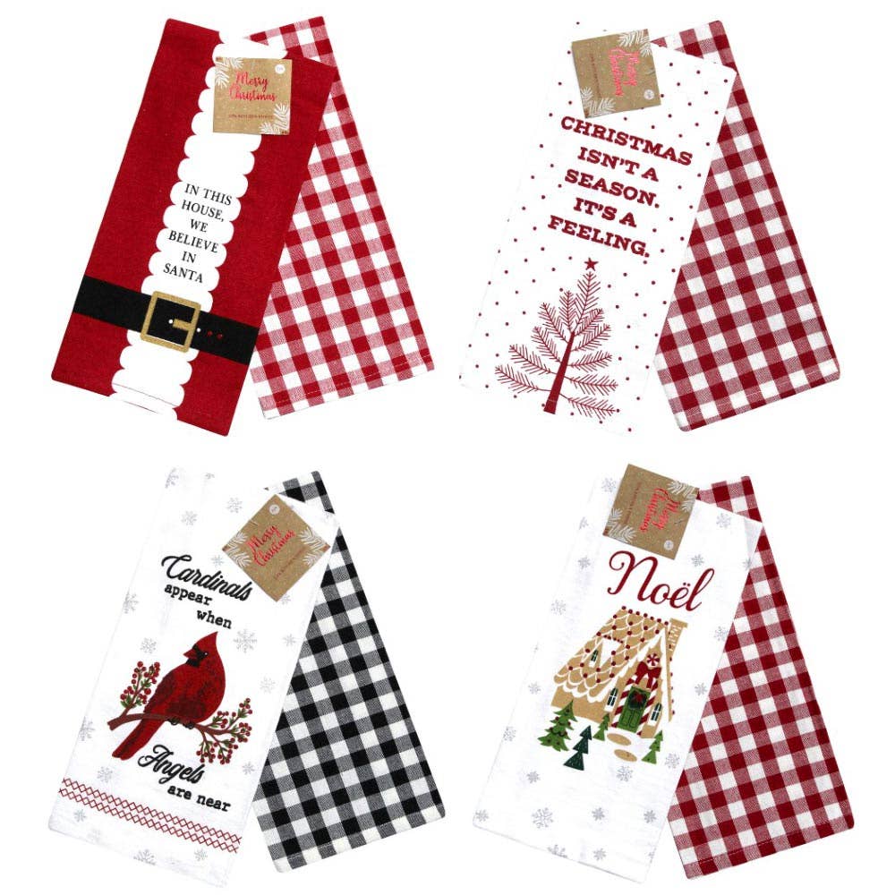 2PCS - NOEL Holiday Gingerbread House Gingham Kitchen Towel Set
